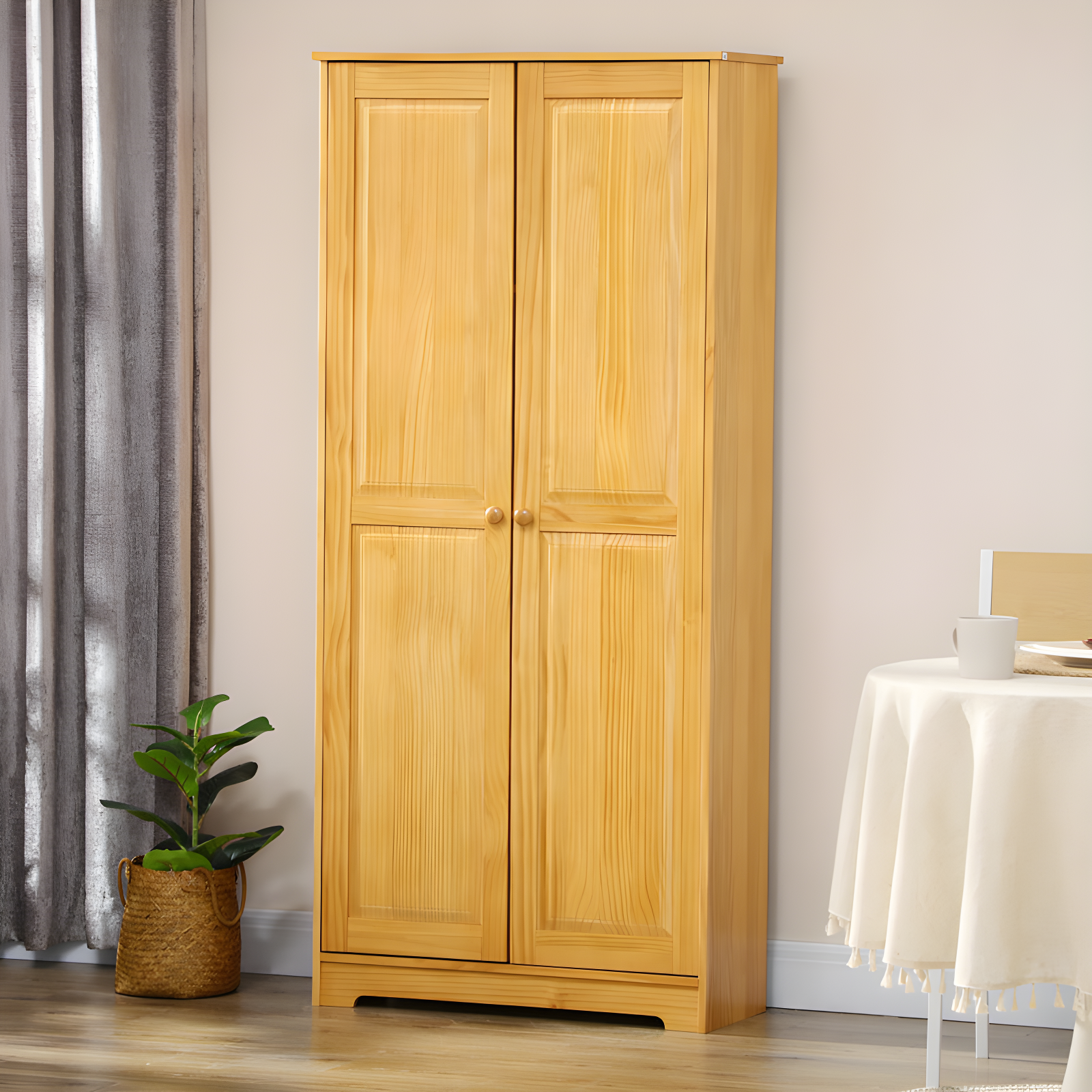 Ophelia & Co. 67" Pinewood Kitchen Pantry Storage Cabinet, Freestanding Cabinets With Doors And Shelf Adjustability