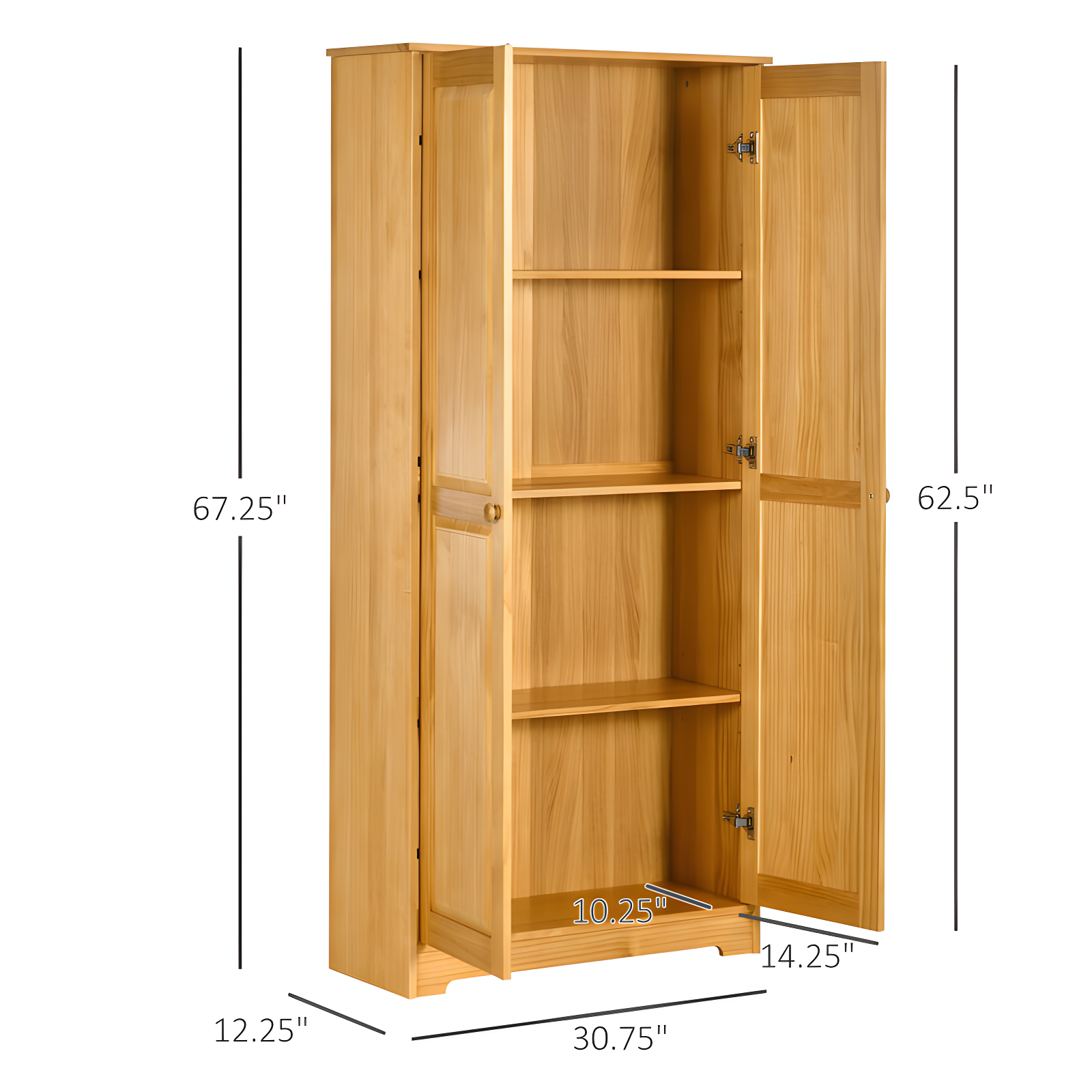 Ophelia & Co. 67" Pinewood Kitchen Pantry Storage Cabinet, Freestanding Cabinets With Doors And Shelf Adjustability