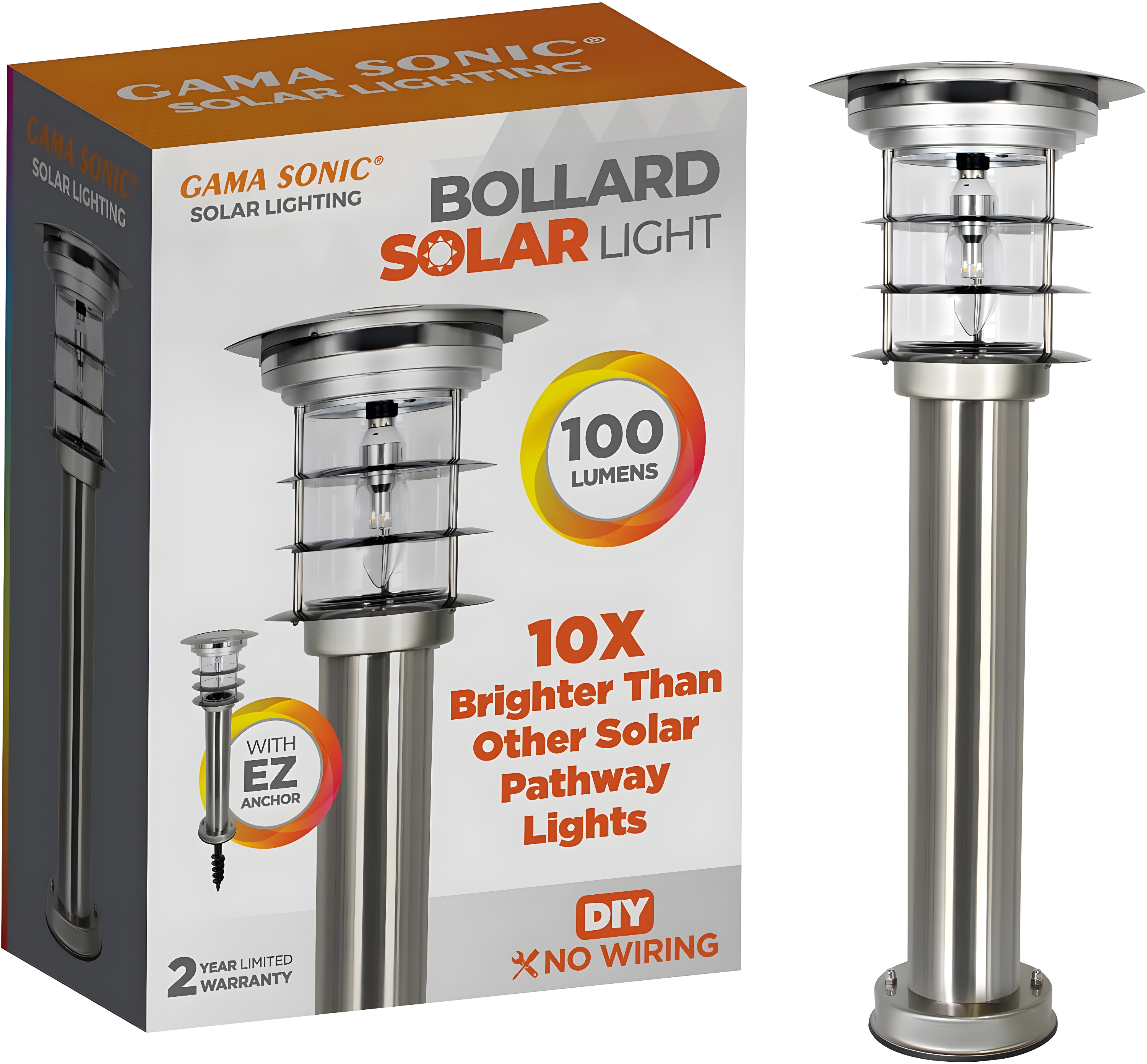 Gama Sonic Stainless Steel Solar Bollard Lamp with EZ Anchor
