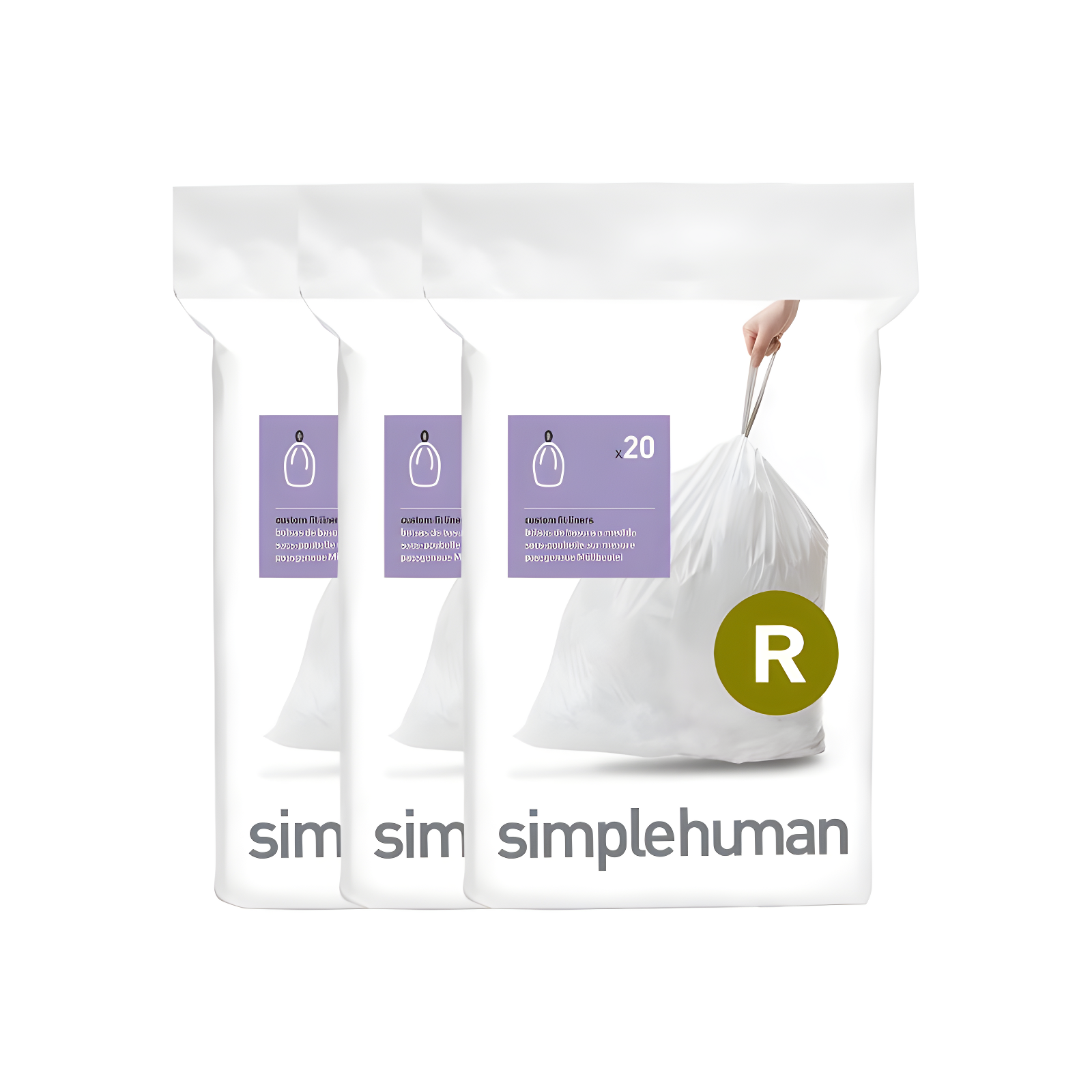 Simplehuman Code R Custom Fit Drawstring Trash Bags, 10 Liter / 2.6 Gallon, White, 60 Count