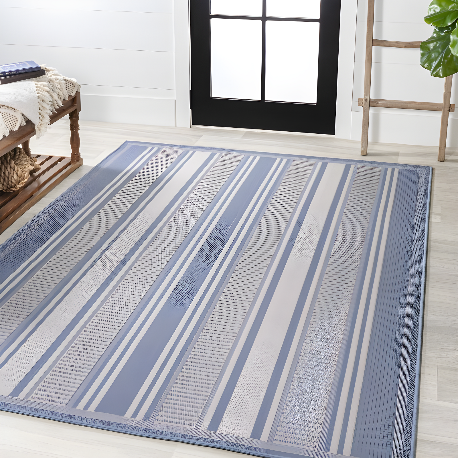 5' x 8' Haynes Modern Double Stripe Indoor/Outdoor Area Rug, Blue/Light Gray - JONATHAN Y