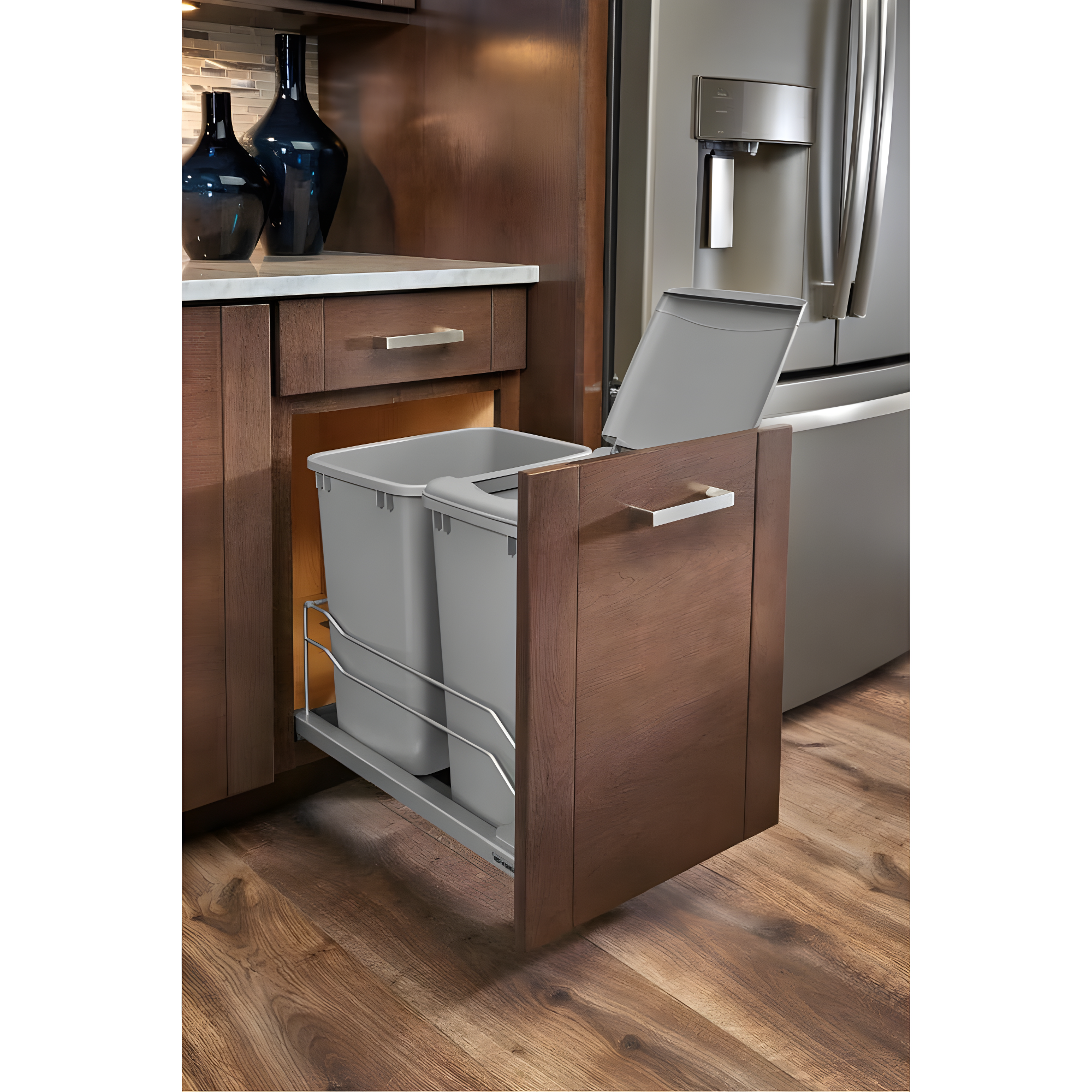 Rev-A-Shelf Double Pull Out Trash Can 35 Qt with Soft-Close