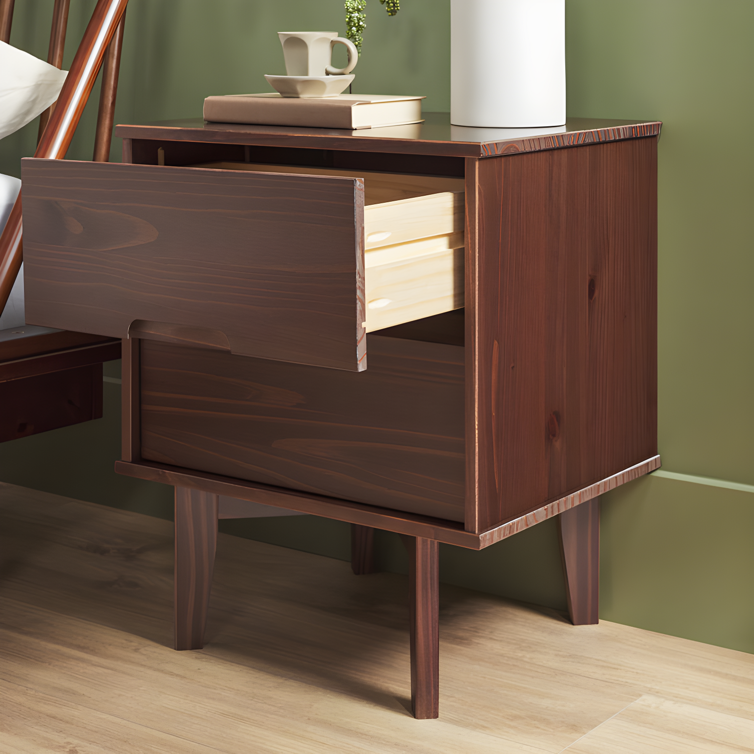 Mags Solid Wood Groove 2-Drawer Nightstand