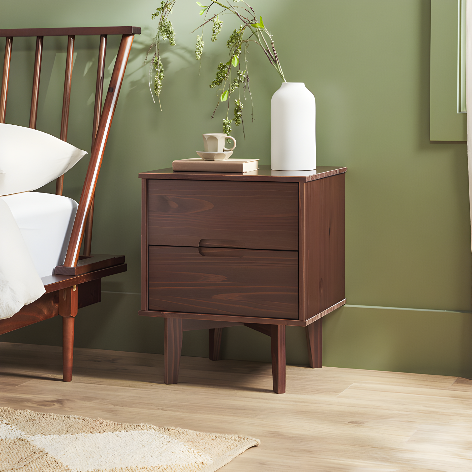 Mags Solid Wood Groove 2-Drawer Nightstand
