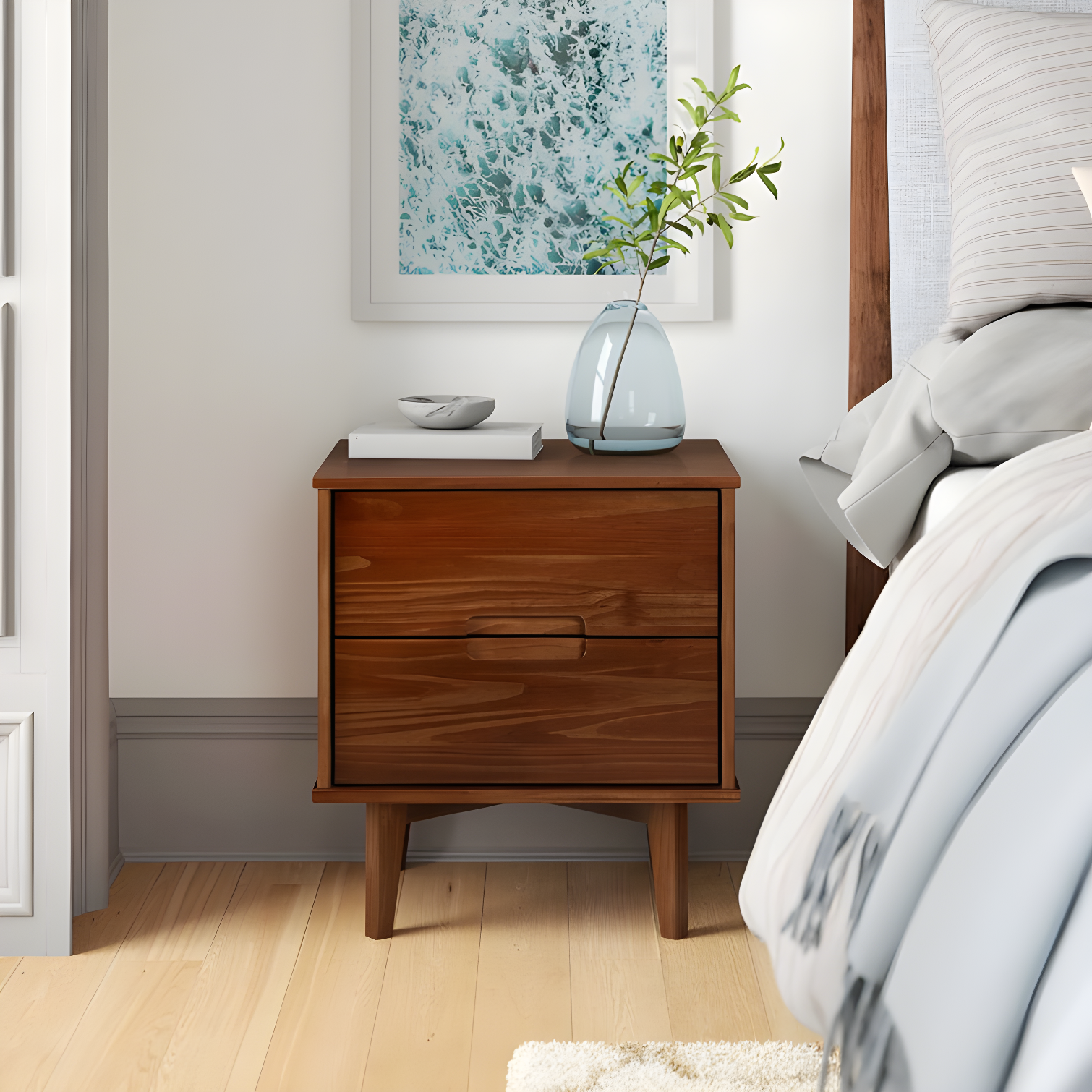 Mags Solid Wood Groove 2-Drawer Nightstand