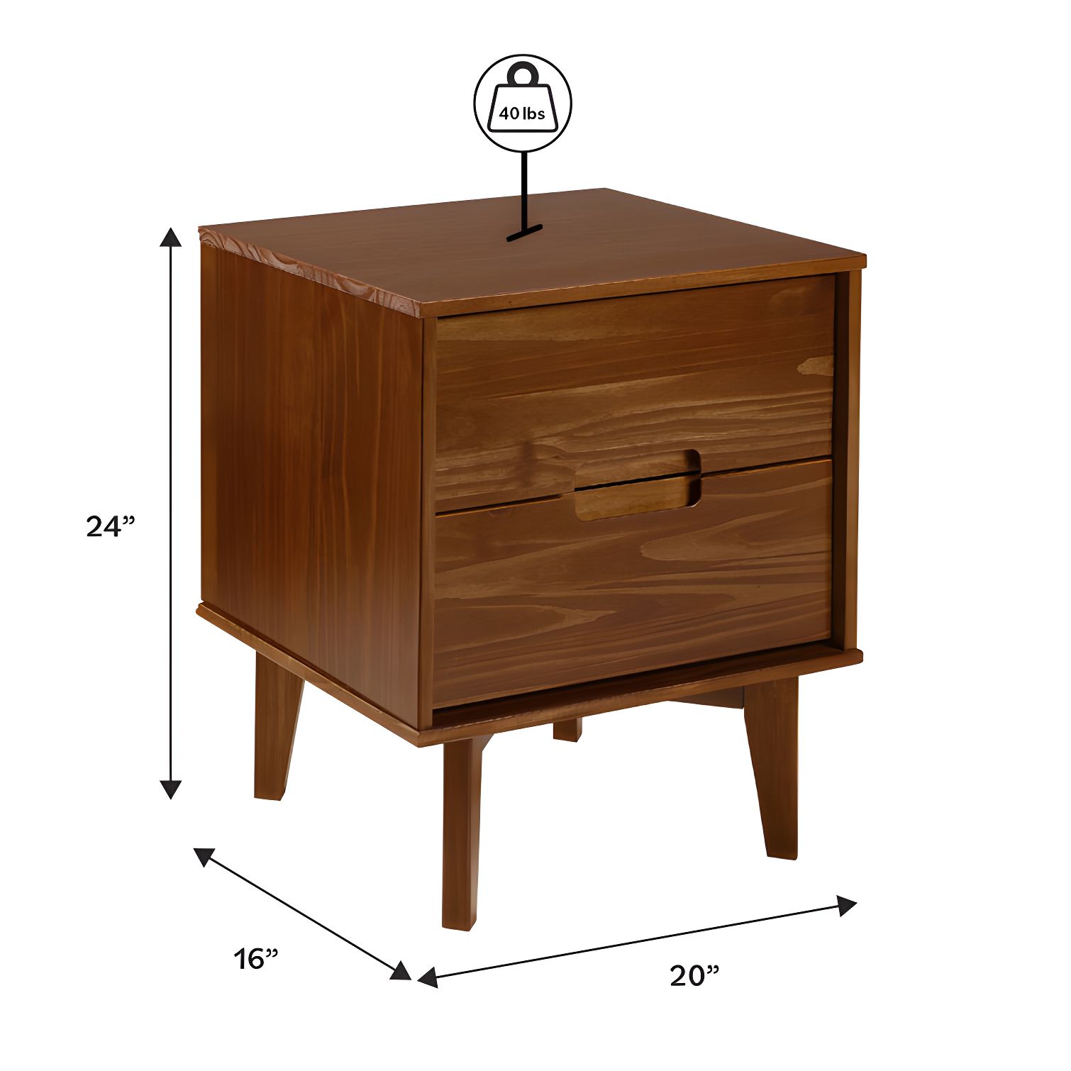 Mags Solid Wood Groove 2-Drawer Nightstand