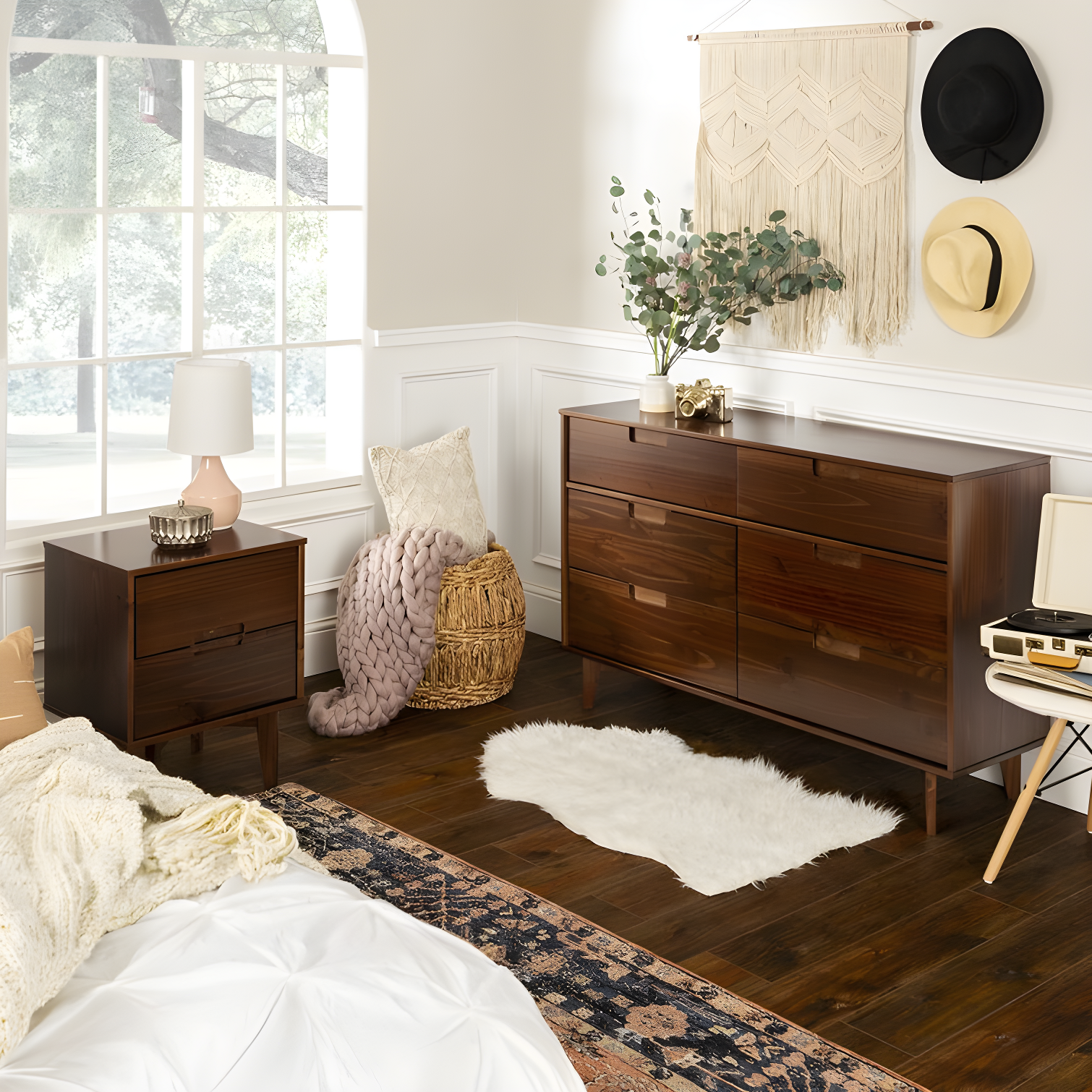 Mags Solid Wood Groove 2-Drawer Nightstand