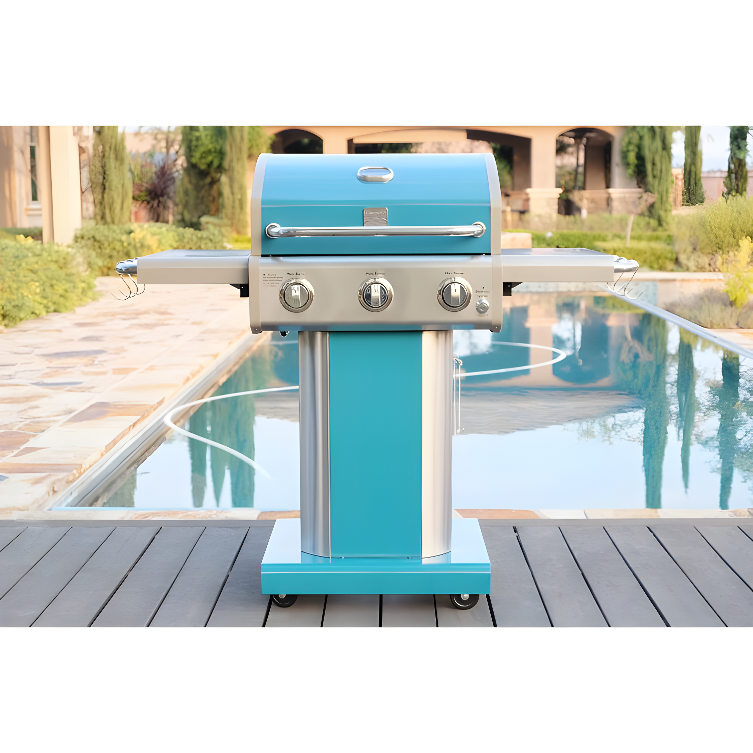 Kenmore 3-Burner Propane Gas Grill with Foldable Side Tables for Outdoor BBQ