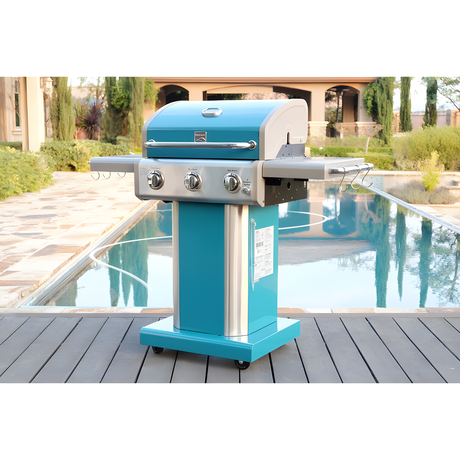 Kenmore 3-Burner Propane Gas Grill with Foldable Side Tables for Outdoor BBQ