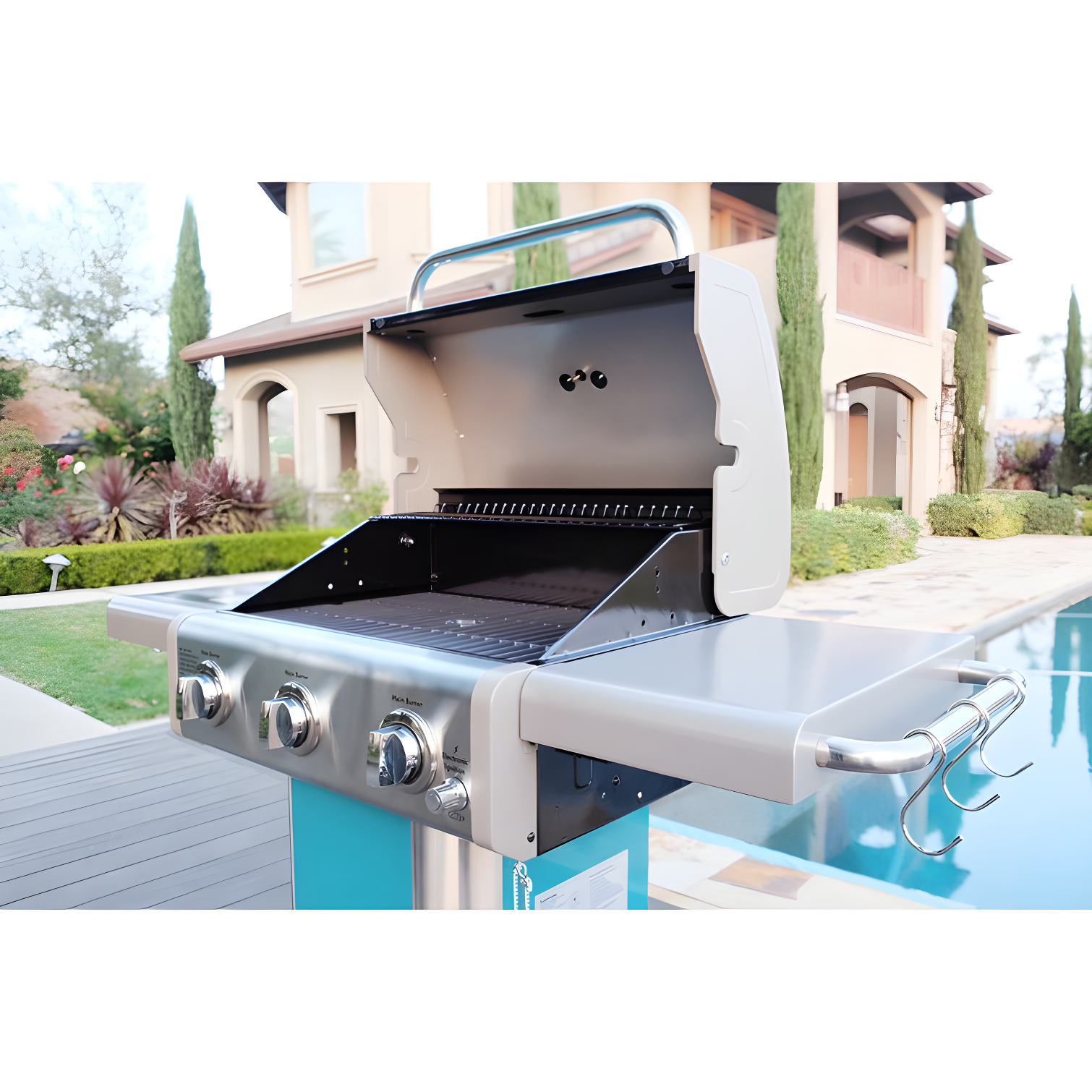 Kenmore 3-Burner Propane Gas Grill with Foldable Side Tables for Outdoor BBQ