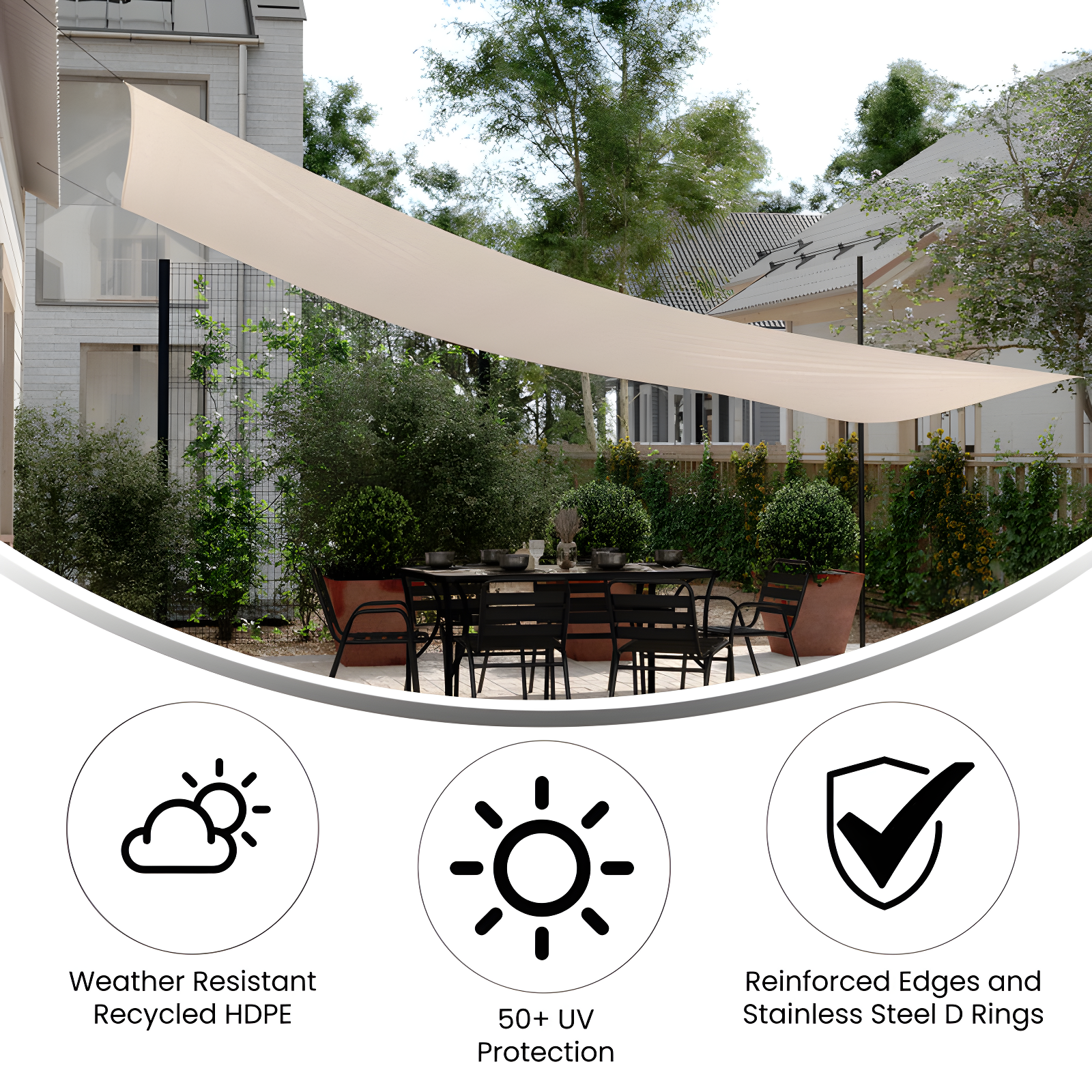 Weather Resistant Sun Shade Canopy with Included Nylon Ropes