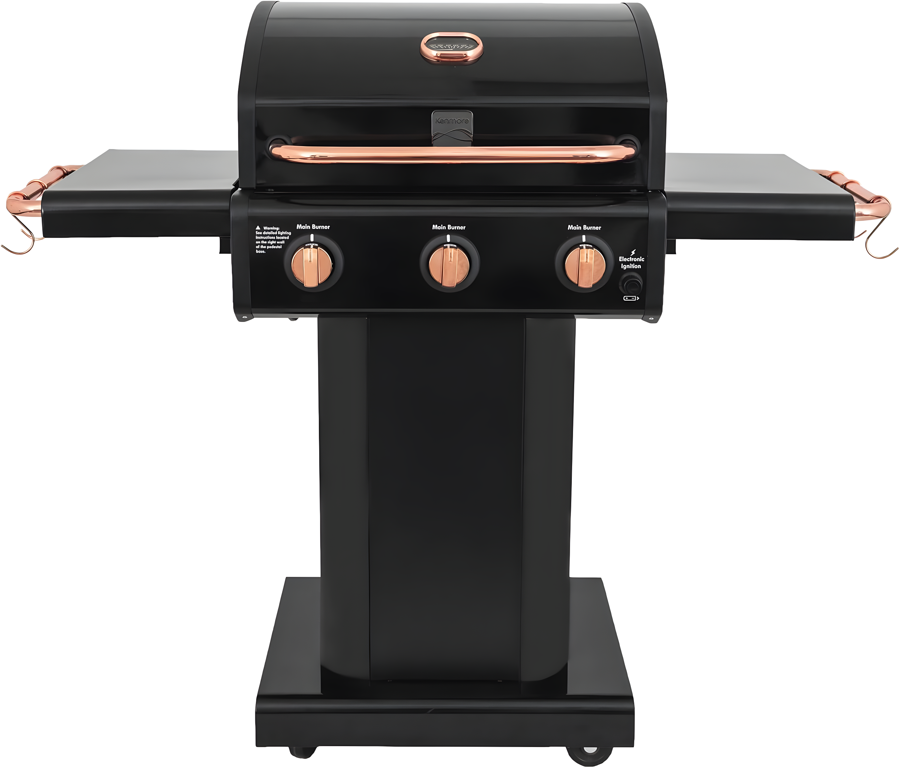 Kenmore 3-Burner Propane Gas Grill with Foldable Side Tables for Outdoor BBQ