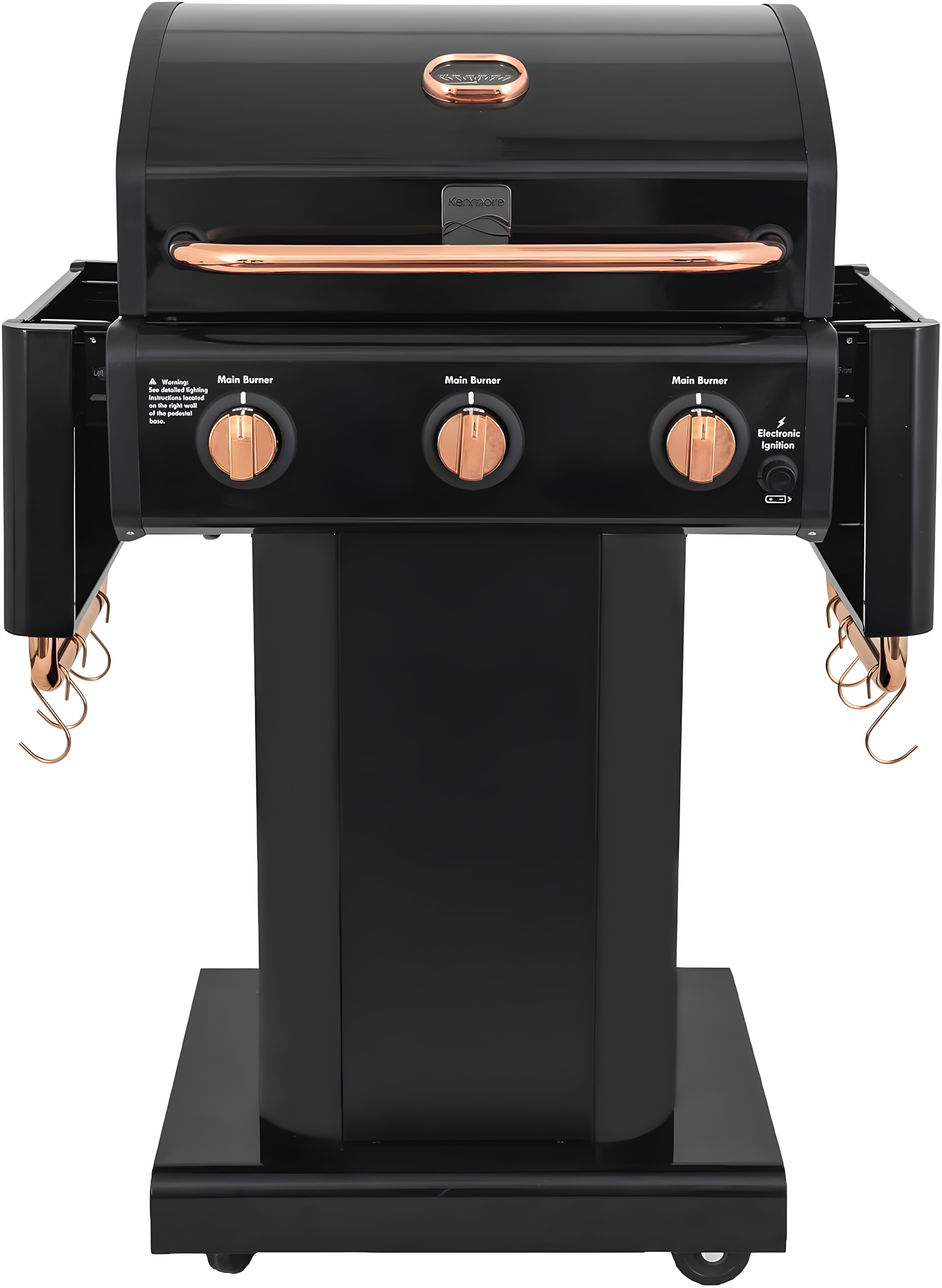 Kenmore 3-Burner Propane Gas Grill with Foldable Side Tables for Outdoor BBQ