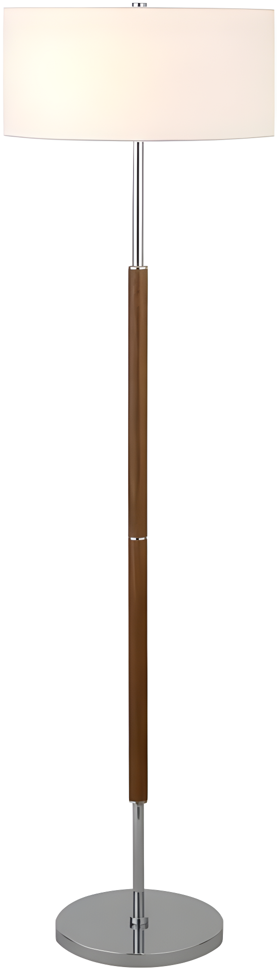 Evelyn&Zoe Simone 2-Light Floor Lamp with Fabric Shade, Rustic Oak/Polished Nickel/White
