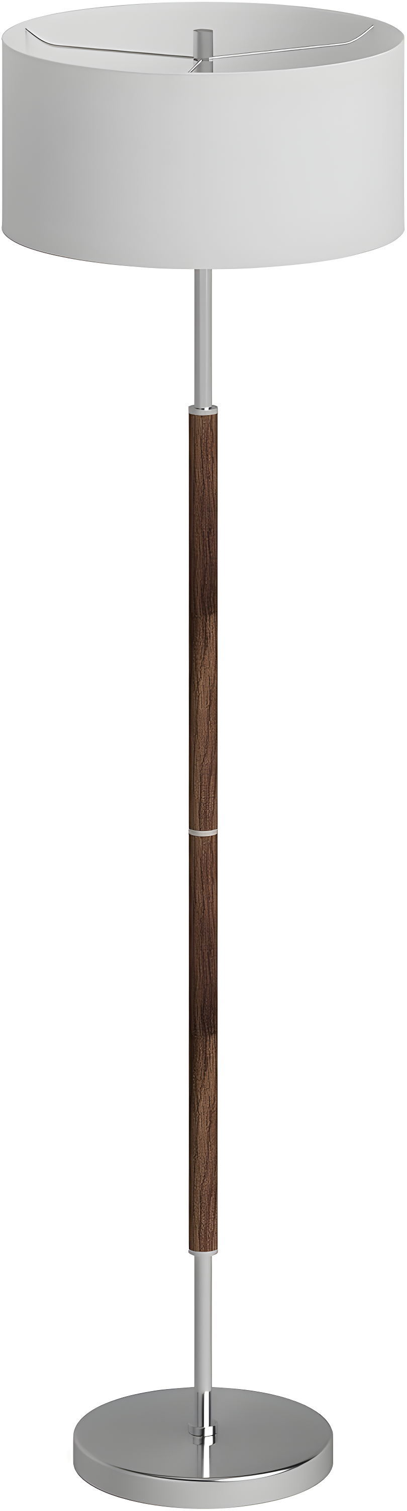 Evelyn&Zoe Simone 2-Light Floor Lamp with Fabric Shade, Rustic Oak/Polished Nickel/White