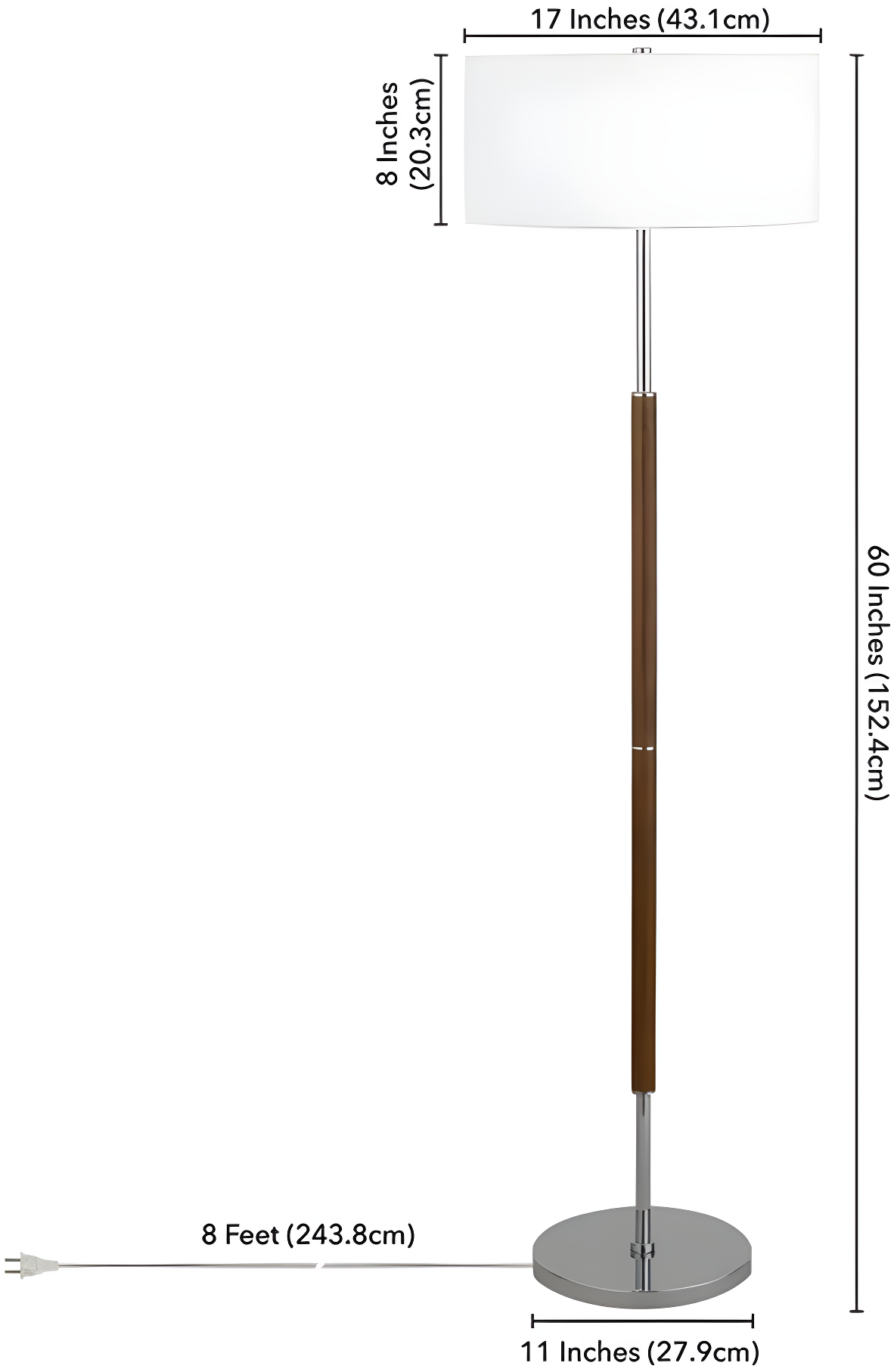 Evelyn&Zoe Simone 2-Light Floor Lamp with Fabric Shade, Rustic Oak/Polished Nickel/White