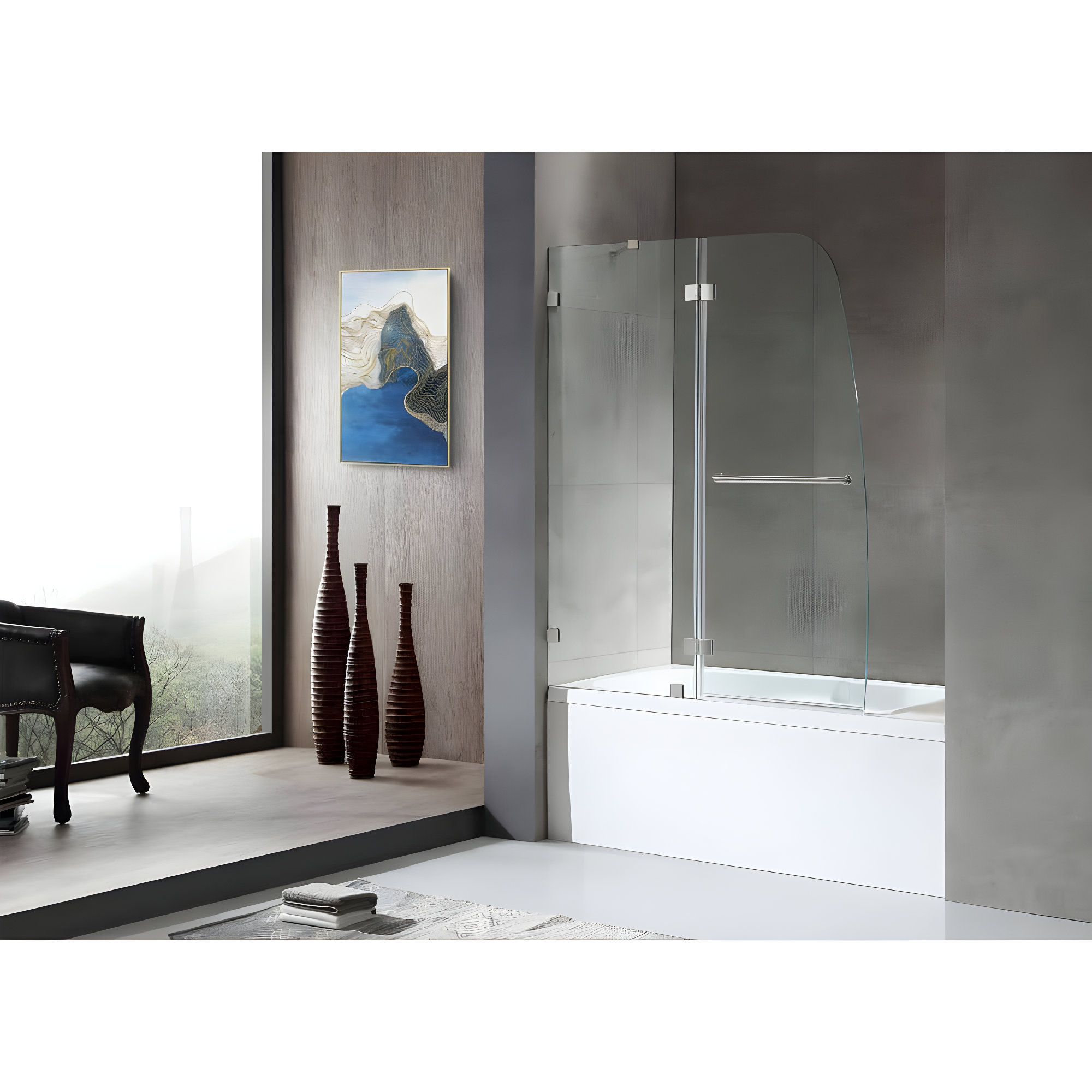Herald Series 58" H Hinged Frameless Tub Door