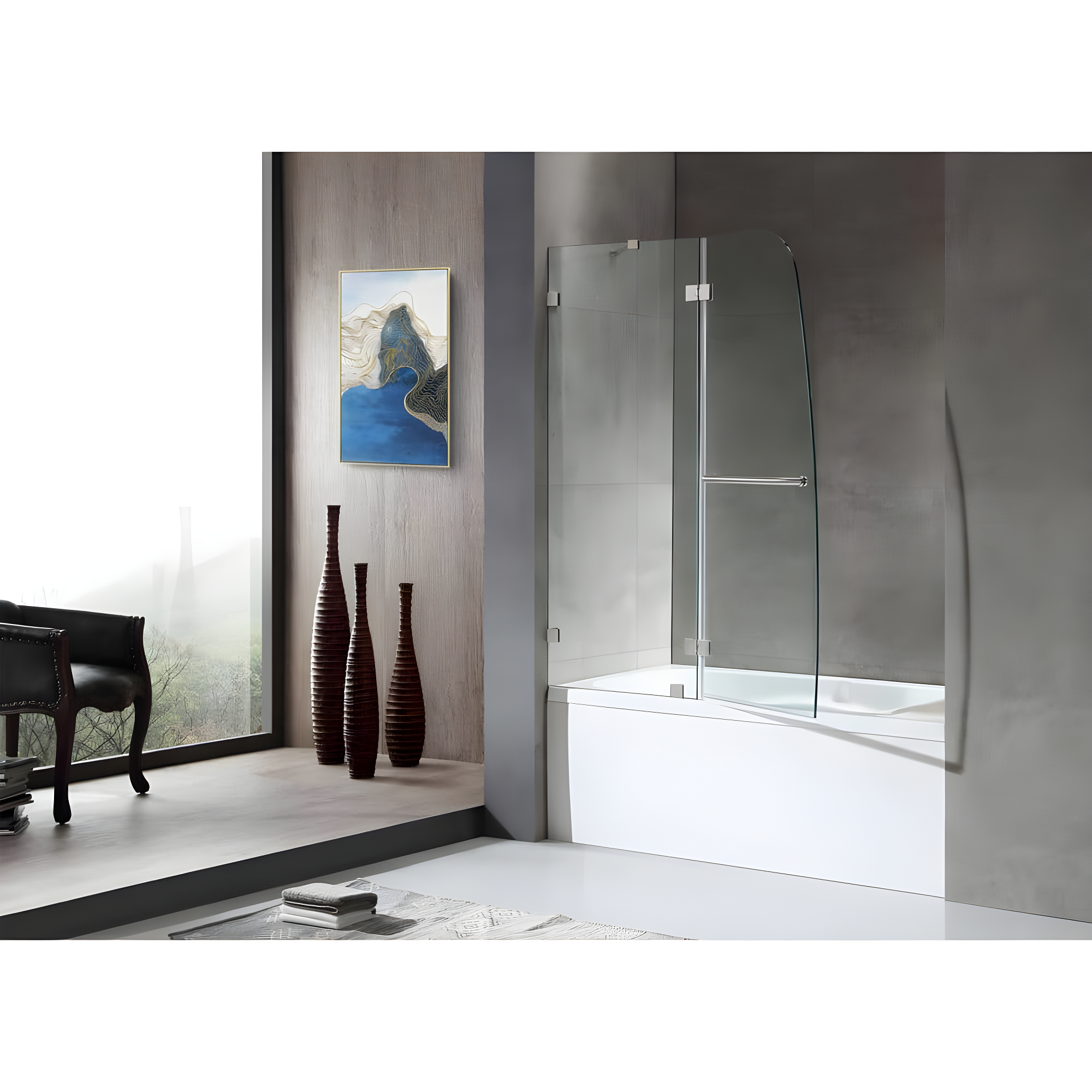 Herald Series 58" H Hinged Frameless Tub Door