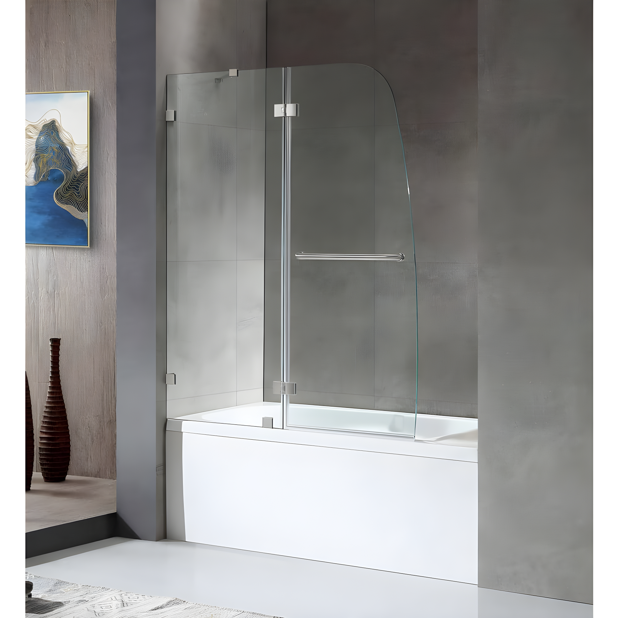 Herald Series 58" H Hinged Frameless Tub Door