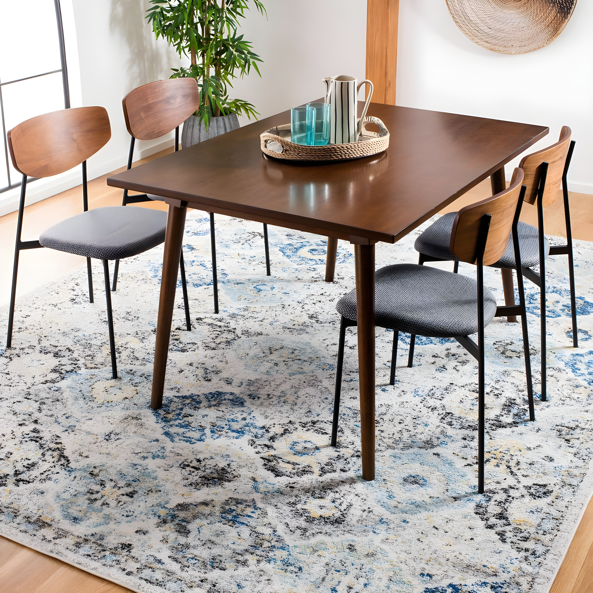 SAFAVIEH Madison Judith Distressed Area Rug, Ivory/Aqua, 12' x 12' Square