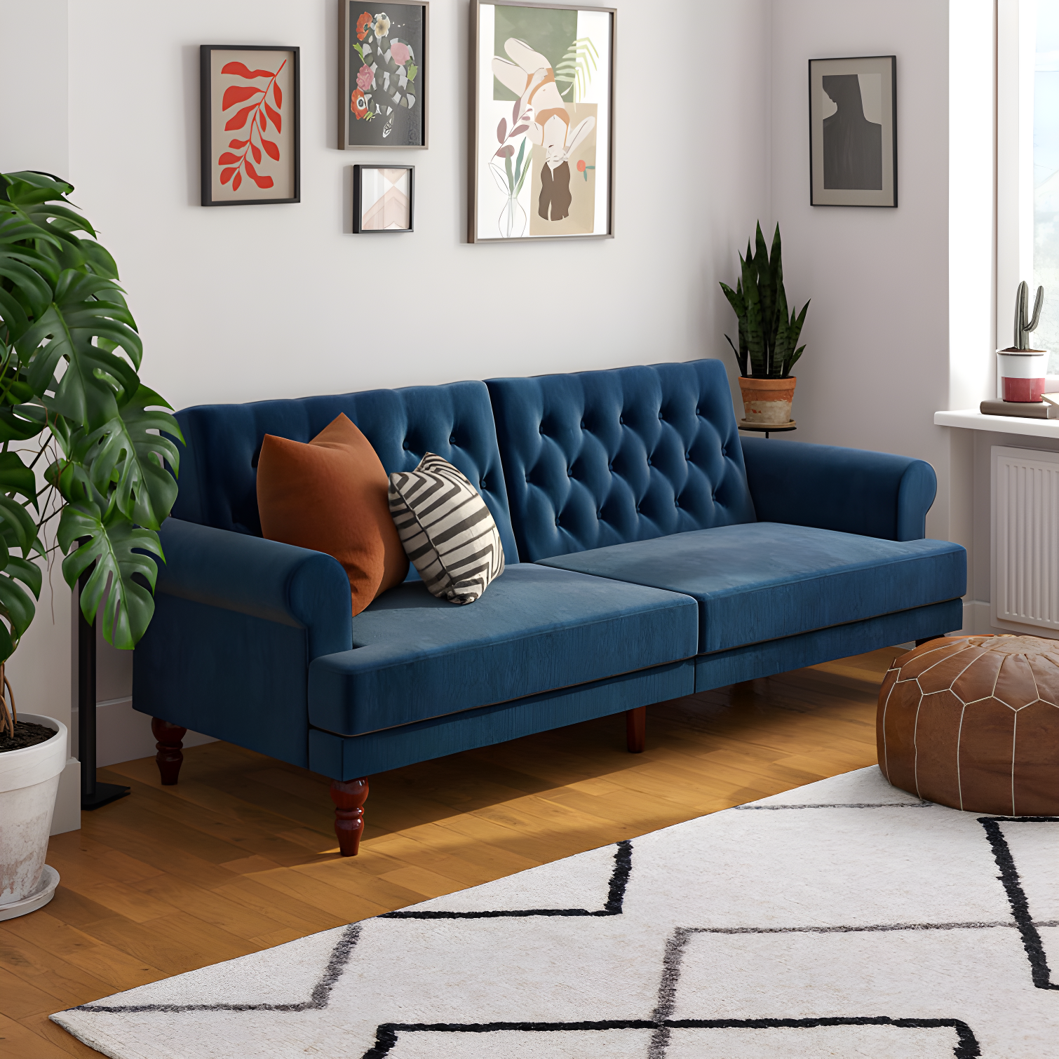 Cassidy Twin 83.5'' Velvet Tufted Convertible Sofa