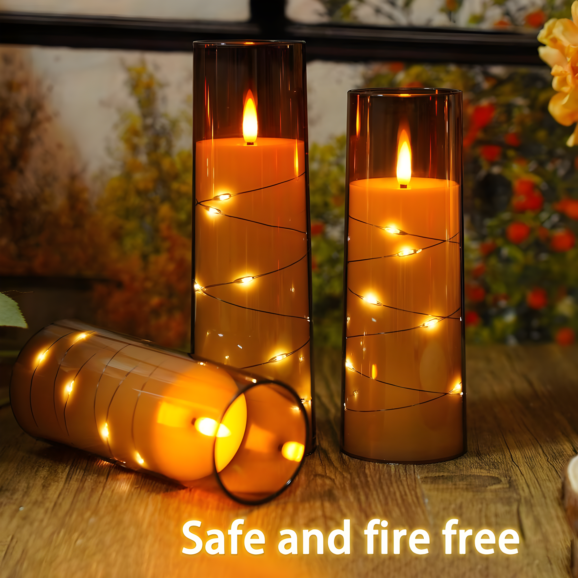 Raycare Flameless LED Candles with Embedded Star String, 9 Pcs Battery Operated Acrylic Pillar Candles with Timer and Remote, Flickering for Romantic Ambiance and Home Decoration (Grey)
