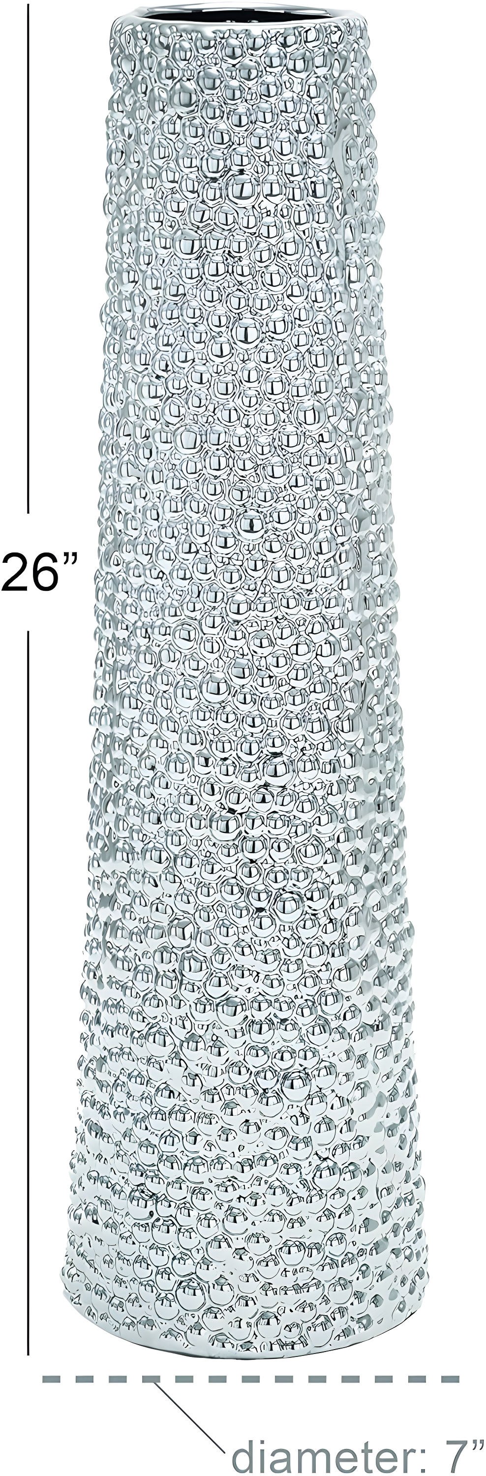DecMode 25" Silver Ceramic Vase with Bubble Texture
