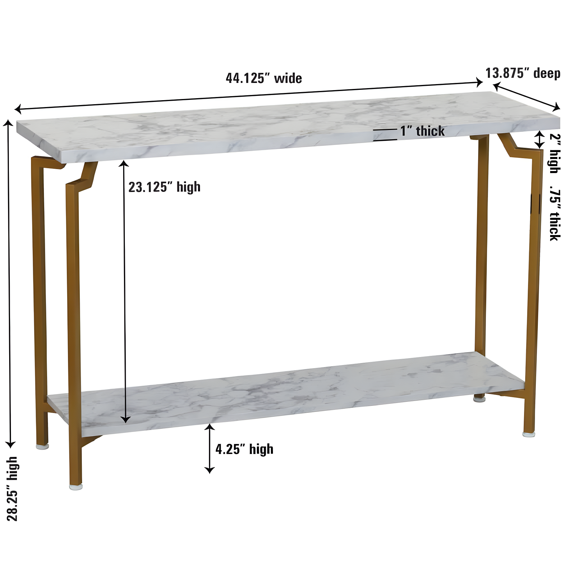 Crown Console Sofa Table with Storage Shelf White Marble and Gold Metal