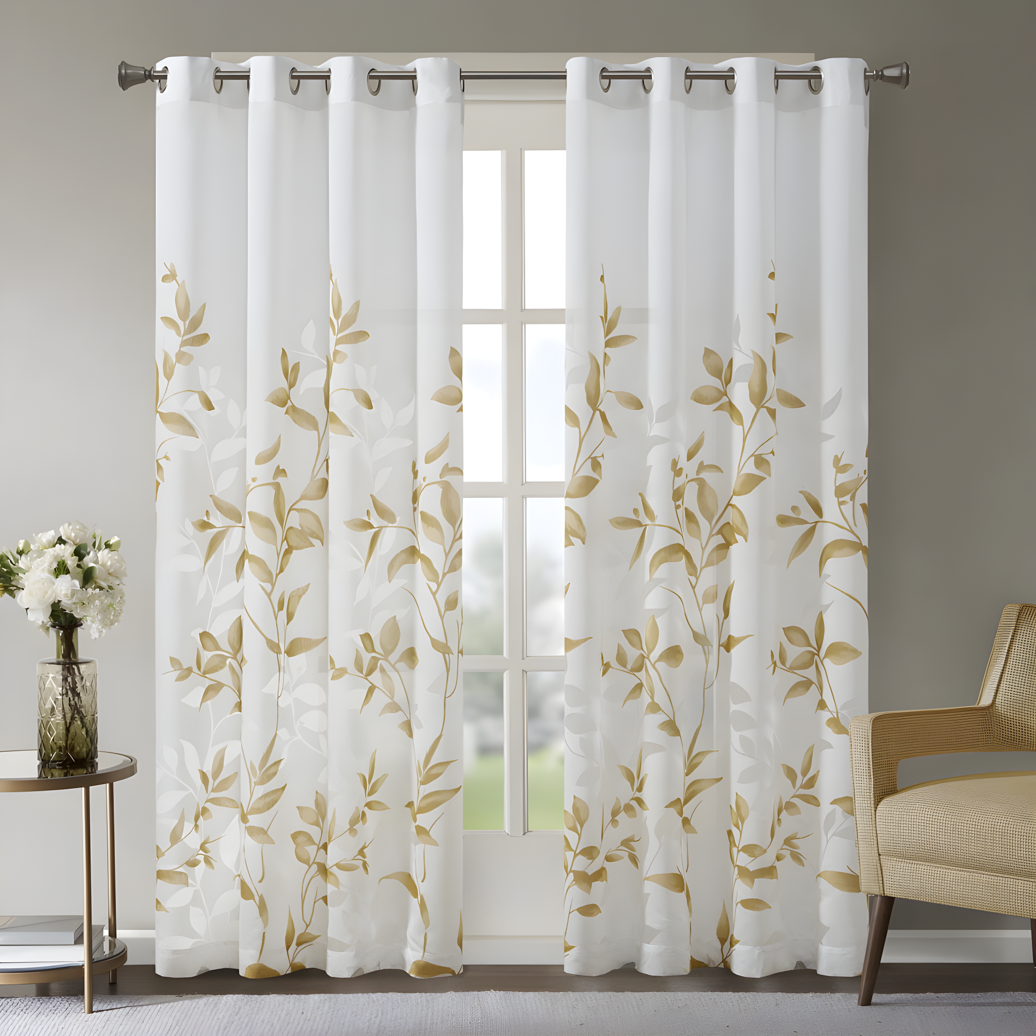 Madison Park Cecily Floral Printed Burnout Sheer Grommet Single Curtain Panel
