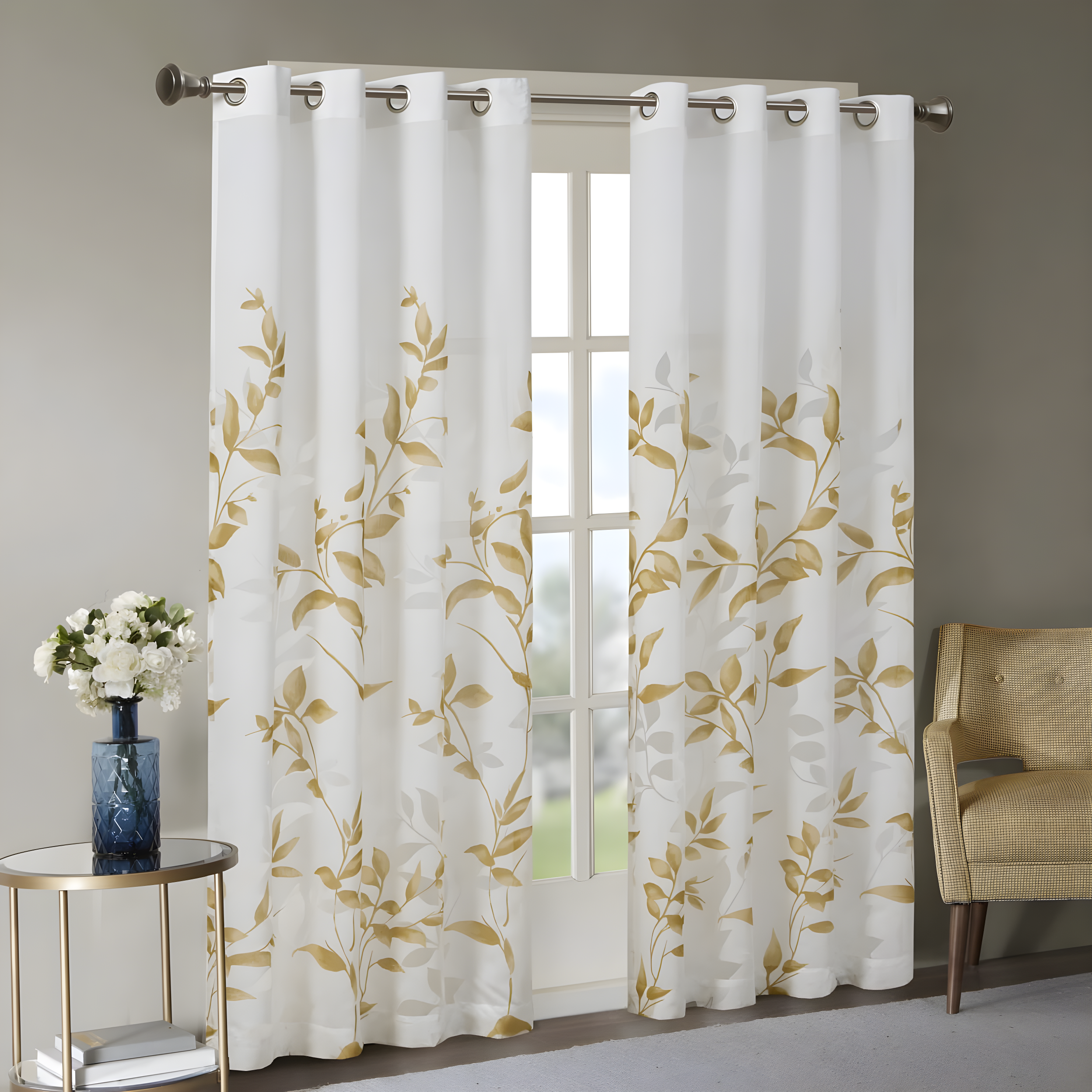 Madison Park Cecily Floral Printed Burnout Sheer Grommet Single Curtain Panel