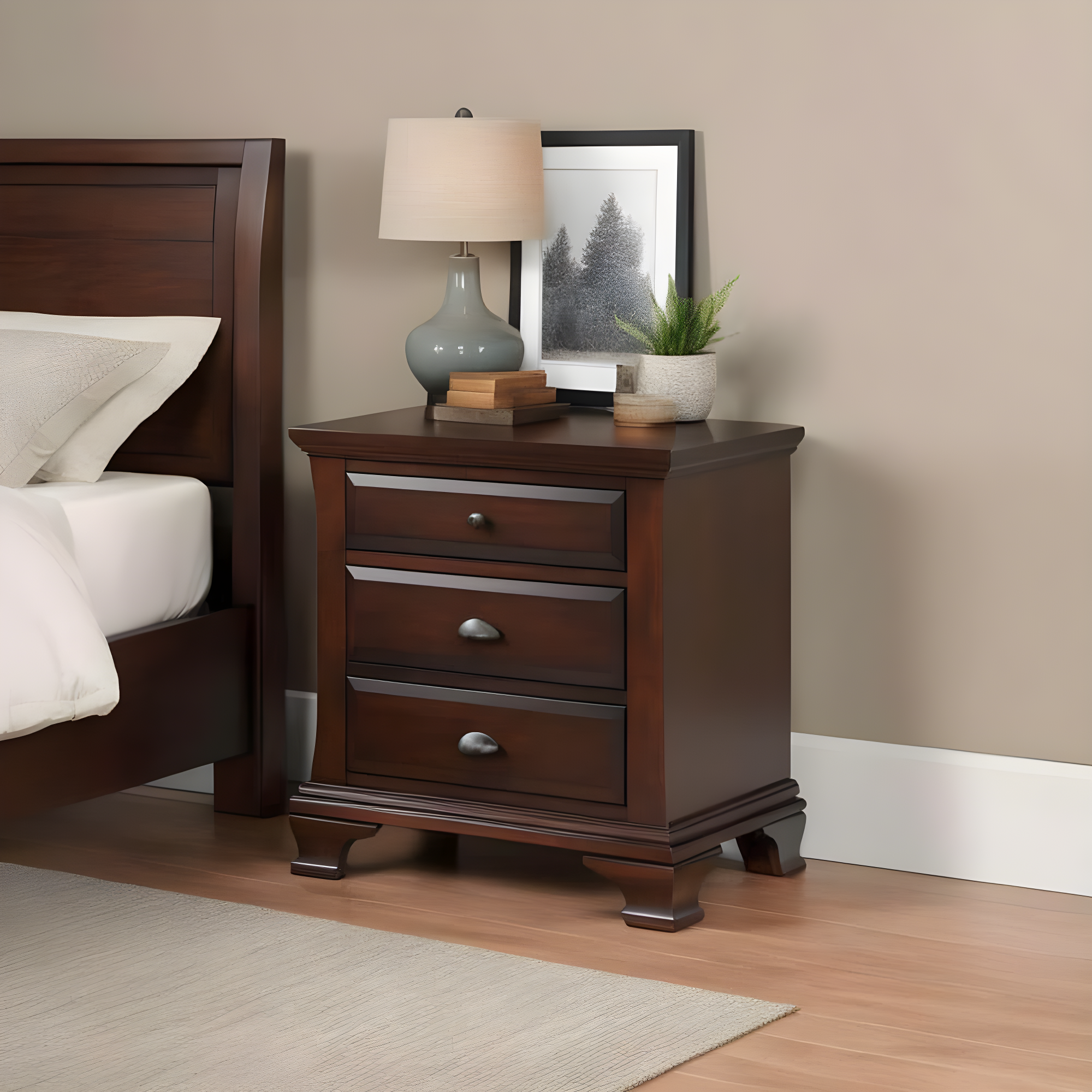Brinley Nightstand Cherry Red - Picket House Furnishings: Mid-Century Modern Style, Laminated Finish, MDF & Metal Hardware