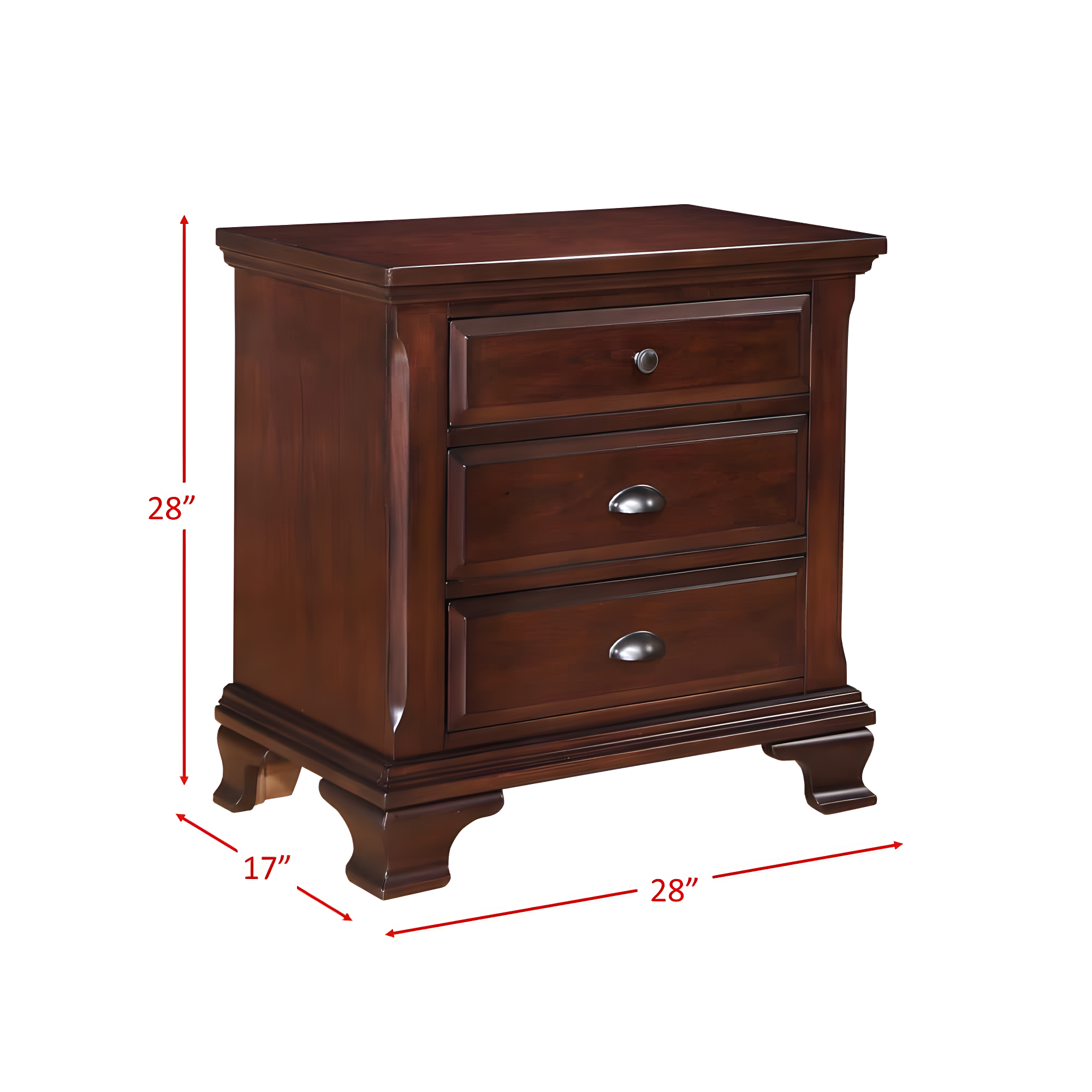 Brinley Nightstand Cherry Red - Picket House Furnishings: Mid-Century Modern Style, Laminated Finish, MDF & Metal Hardware