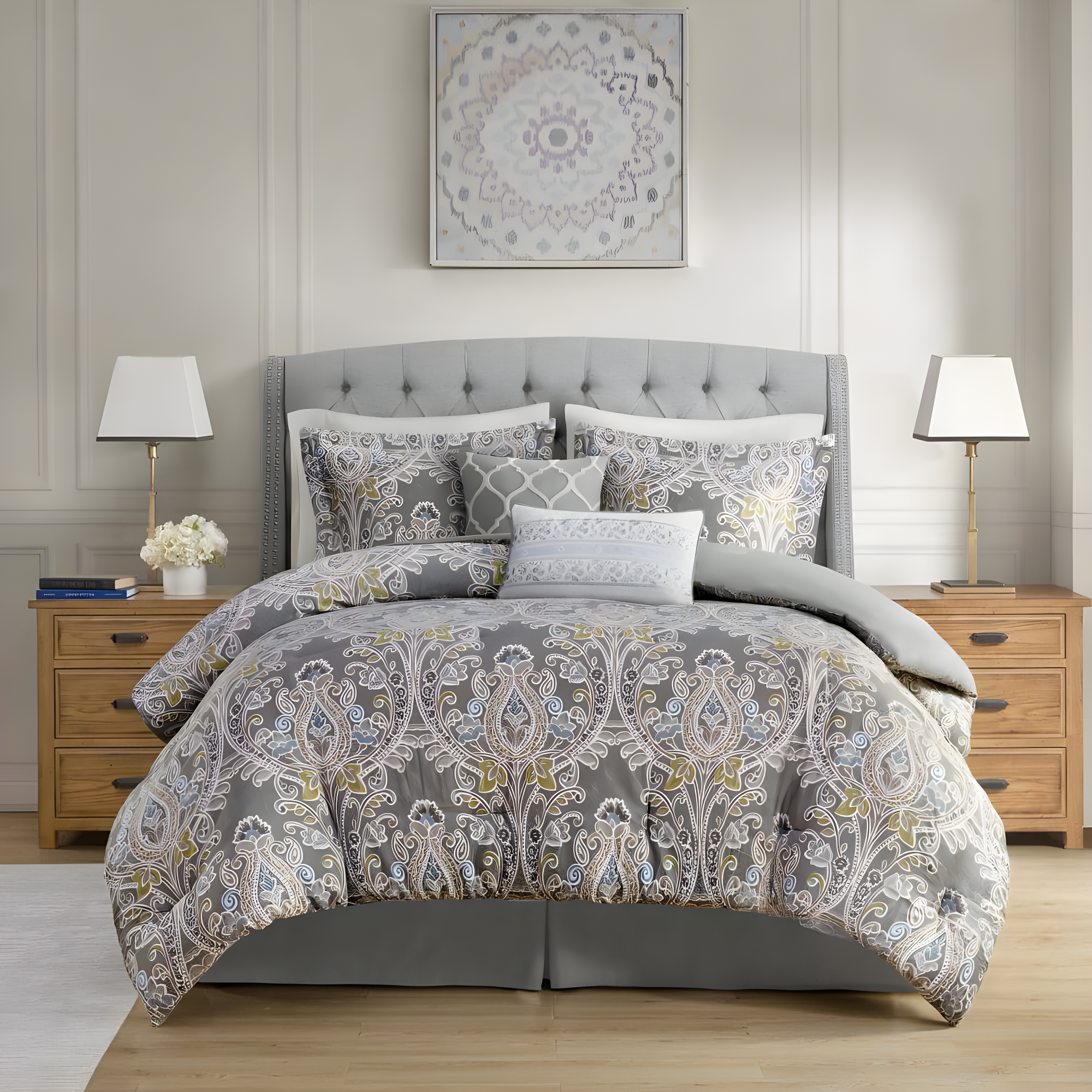 Harbor House Hallie Gray Traditional 6 Piece 100% Cotton Comforter Set