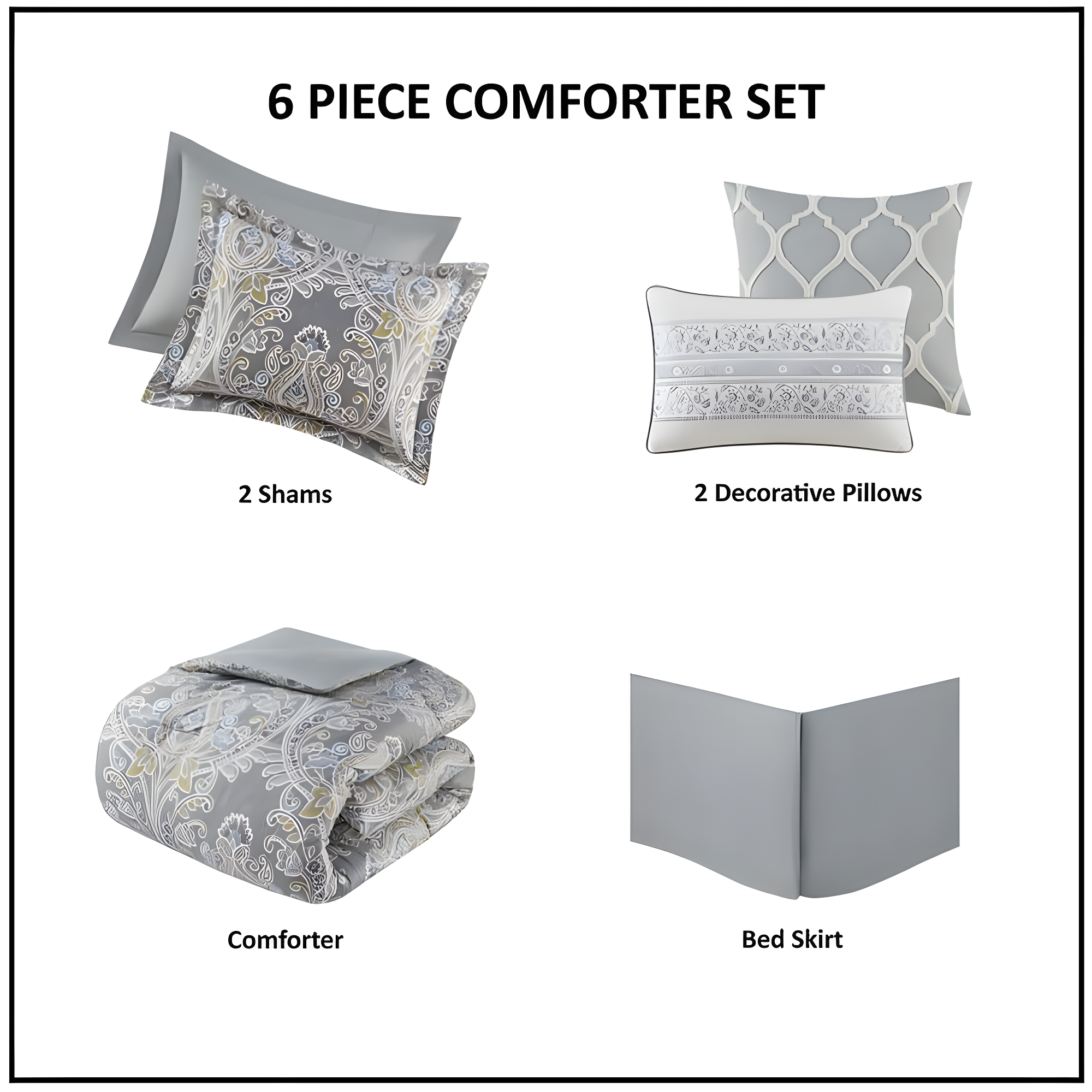 Harbor House Hallie Gray Traditional 6 Piece 100% Cotton Comforter Set