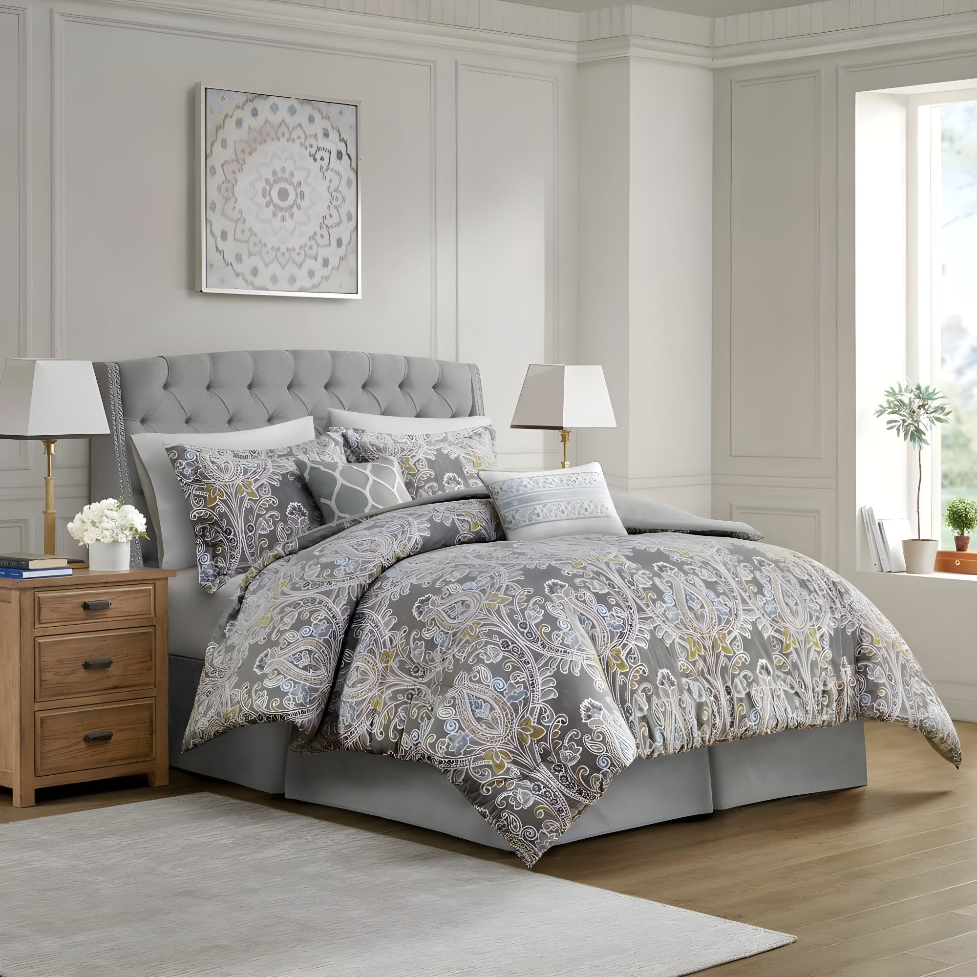 Harbor House Hallie Gray Traditional 6 Piece 100% Cotton Comforter Set