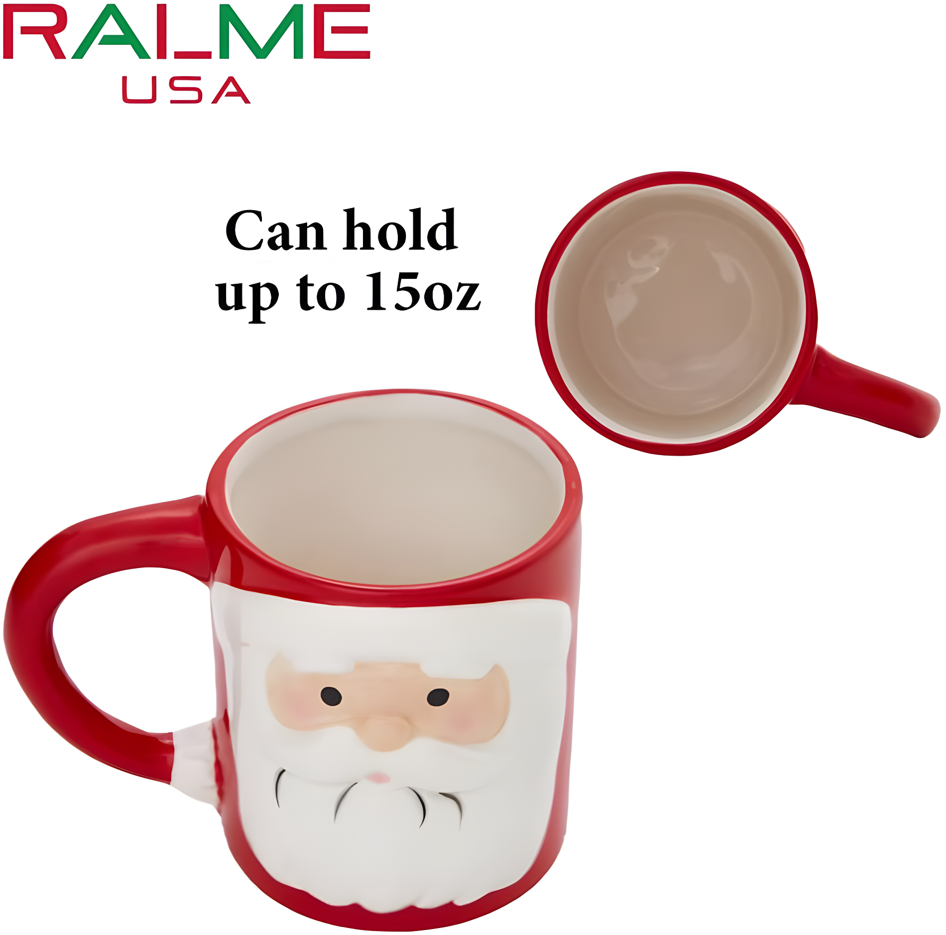 Ralme Santa Claus Mug for Kids or Adults - Large Ceramic Christmas Coffee or Hot Cocoa Mug, 15 oz.