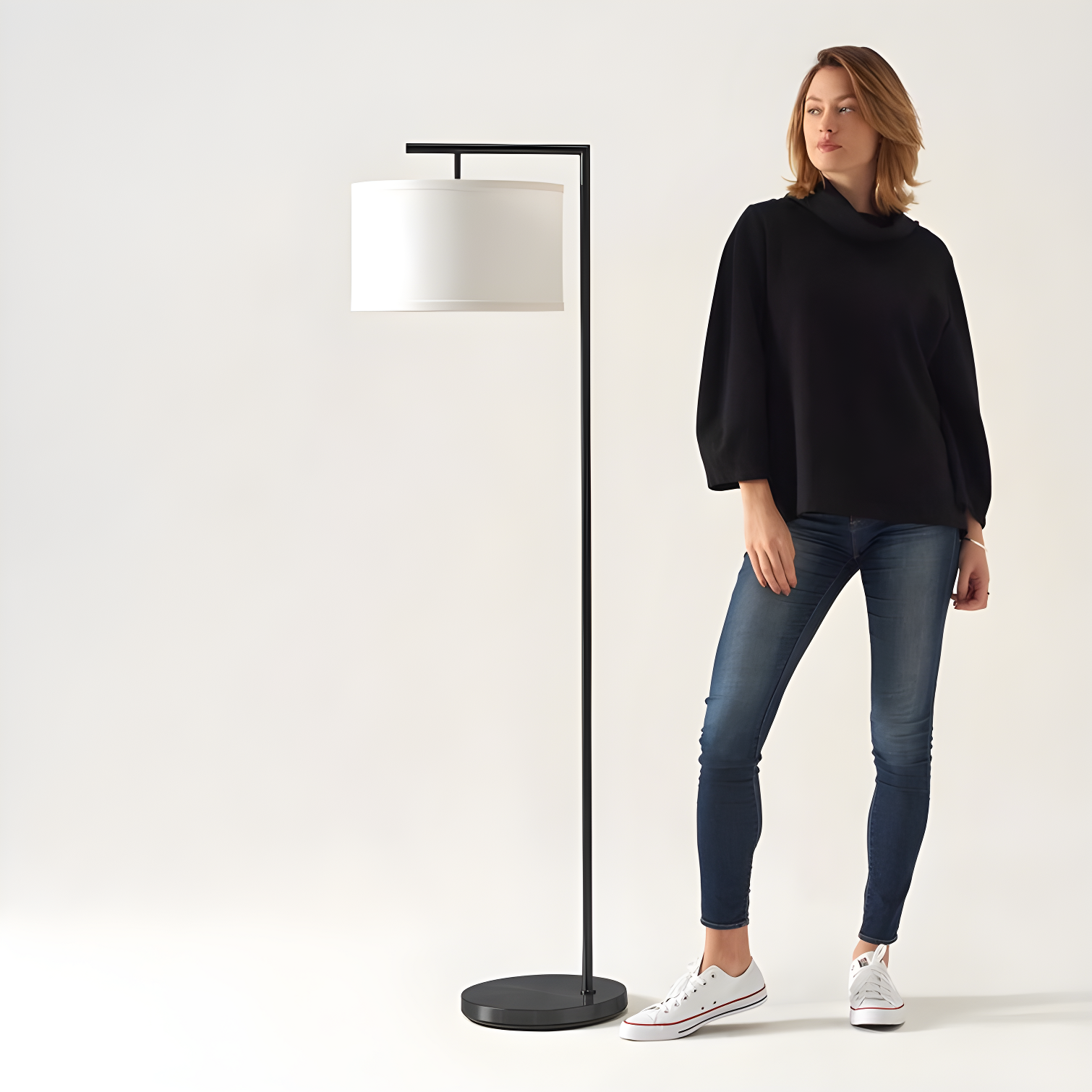 Montage Modern 60 in. Mid-Century Modern LED Floor Lamp with Fabric Drum Shade