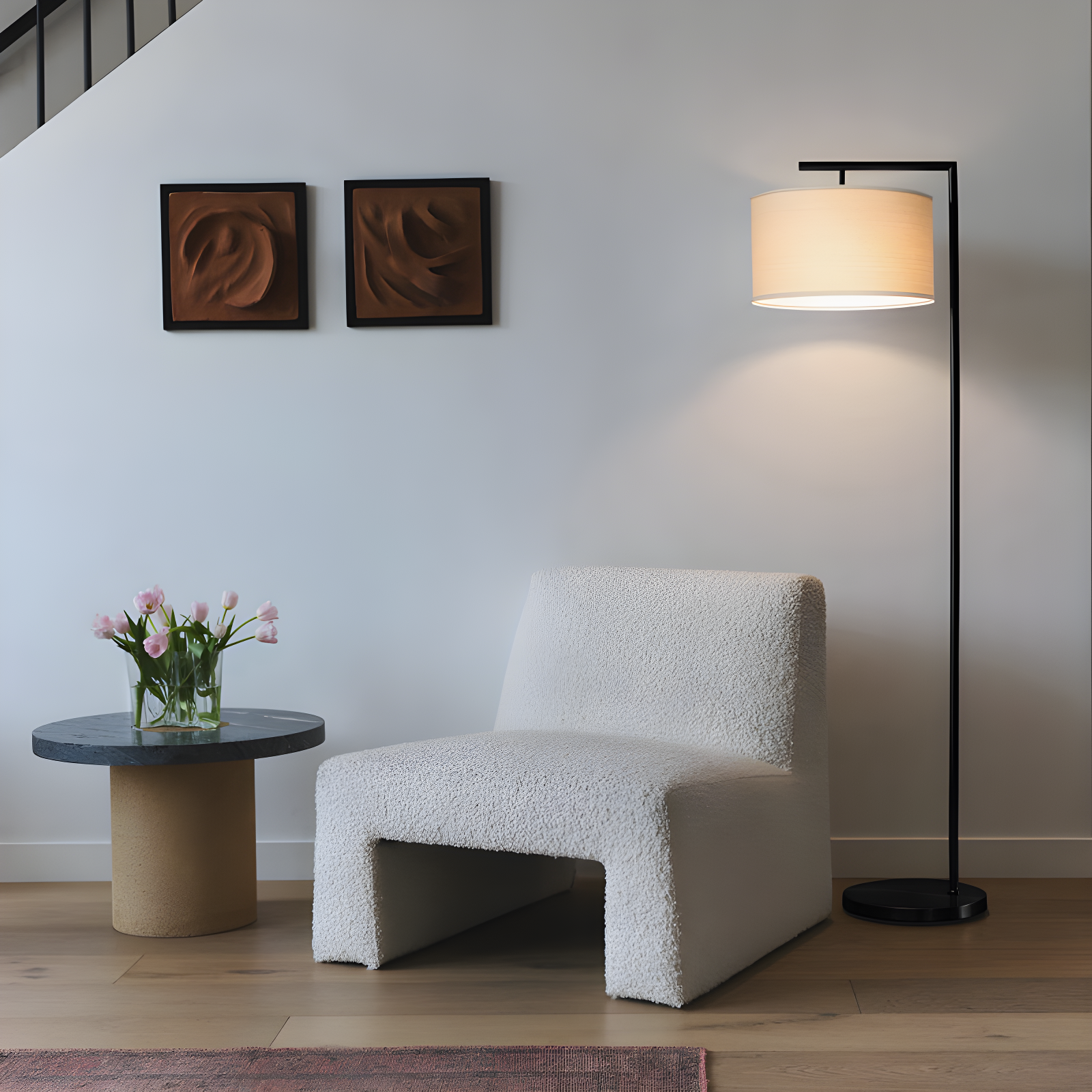 Montage Modern 60 in. Mid-Century Modern LED Floor Lamp with Fabric Drum Shade
