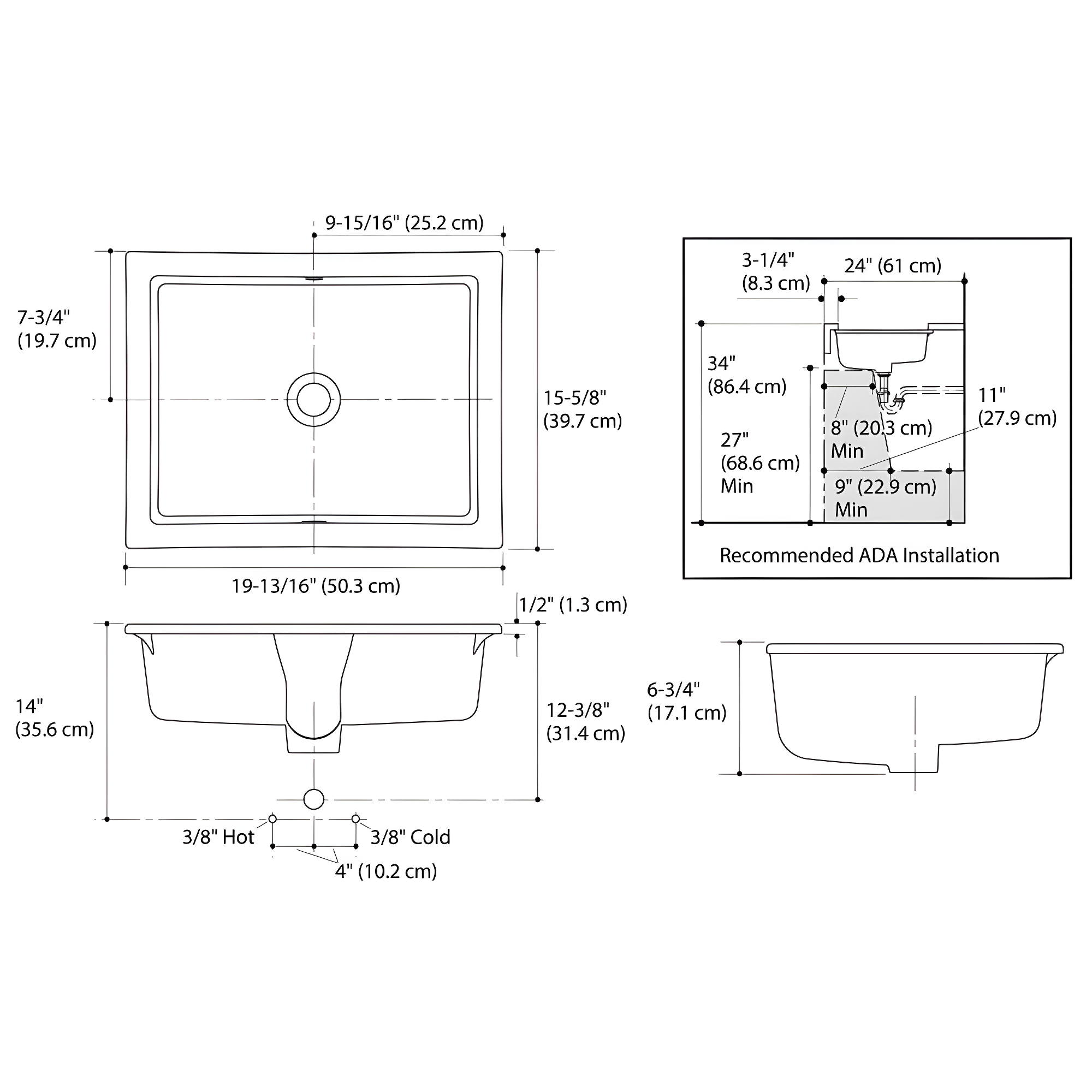 Verticyl Rectangular Undermount Bathroom Sink with Overflow