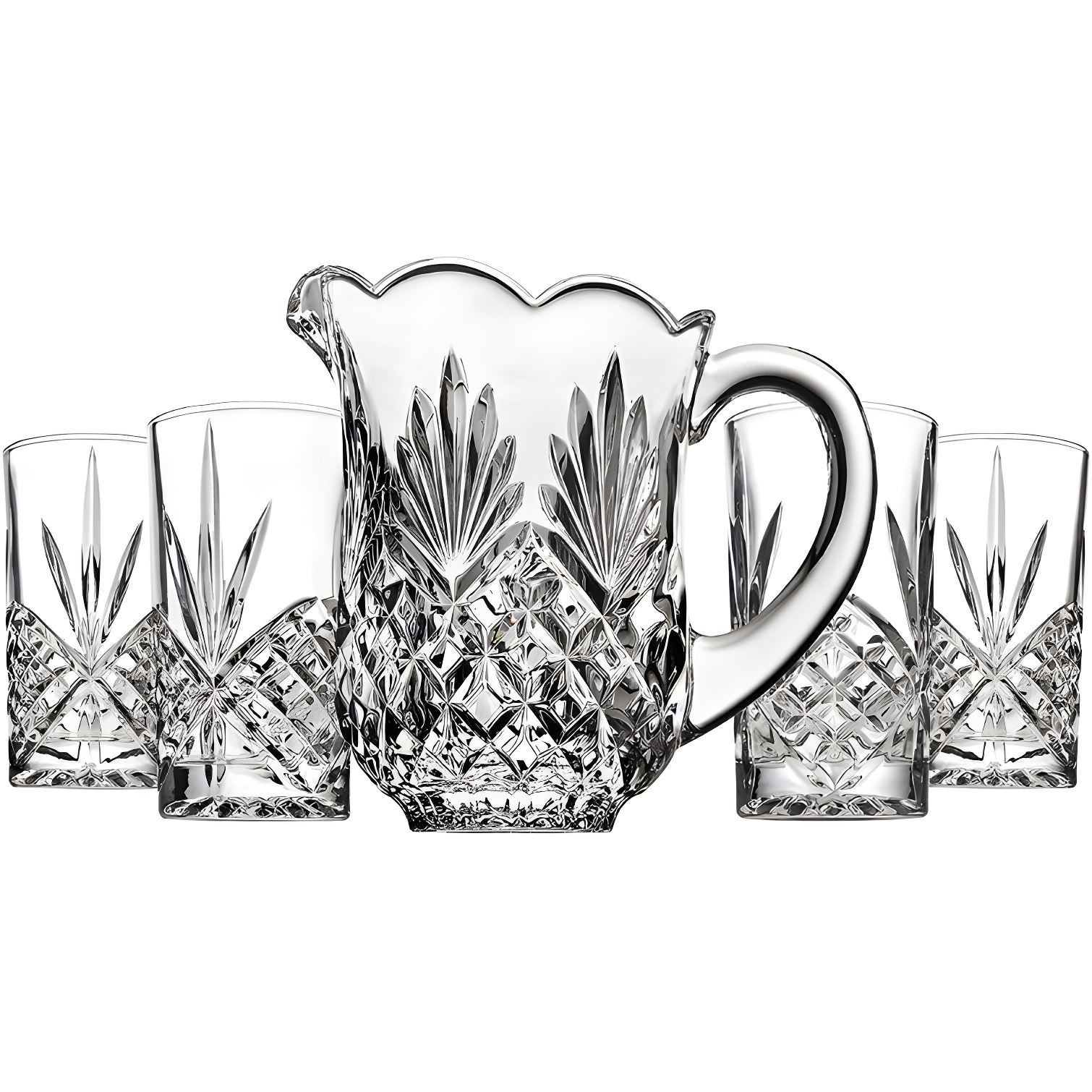 Godinger Silver 5pc Dublin Crystal Pitcher and Highball Set: Hand Wash, Clear Crystal, Service for 4, Hot/Cold Beverages