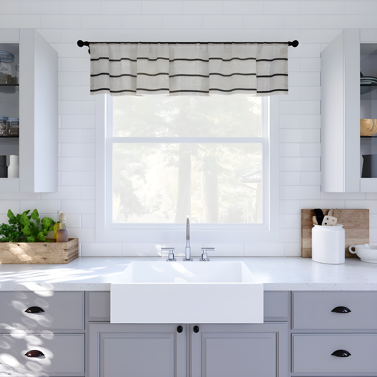 Clean Window Clean Window Aso Twill Stripe Linen Blend Sheer Rod Pocket Kitchen Curtain Valance