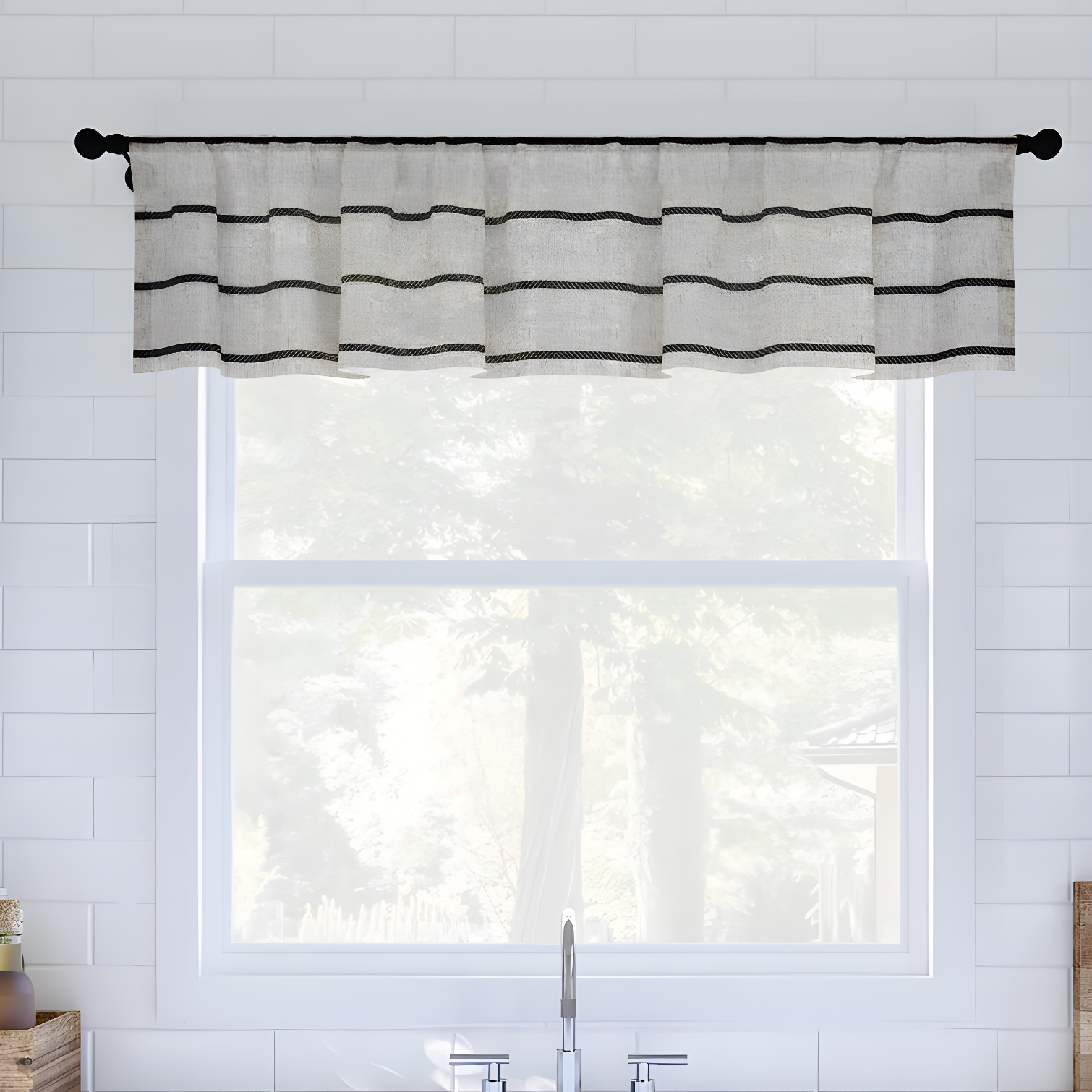 Clean Window Clean Window Aso Twill Stripe Linen Blend Sheer Rod Pocket Kitchen Curtain Valance