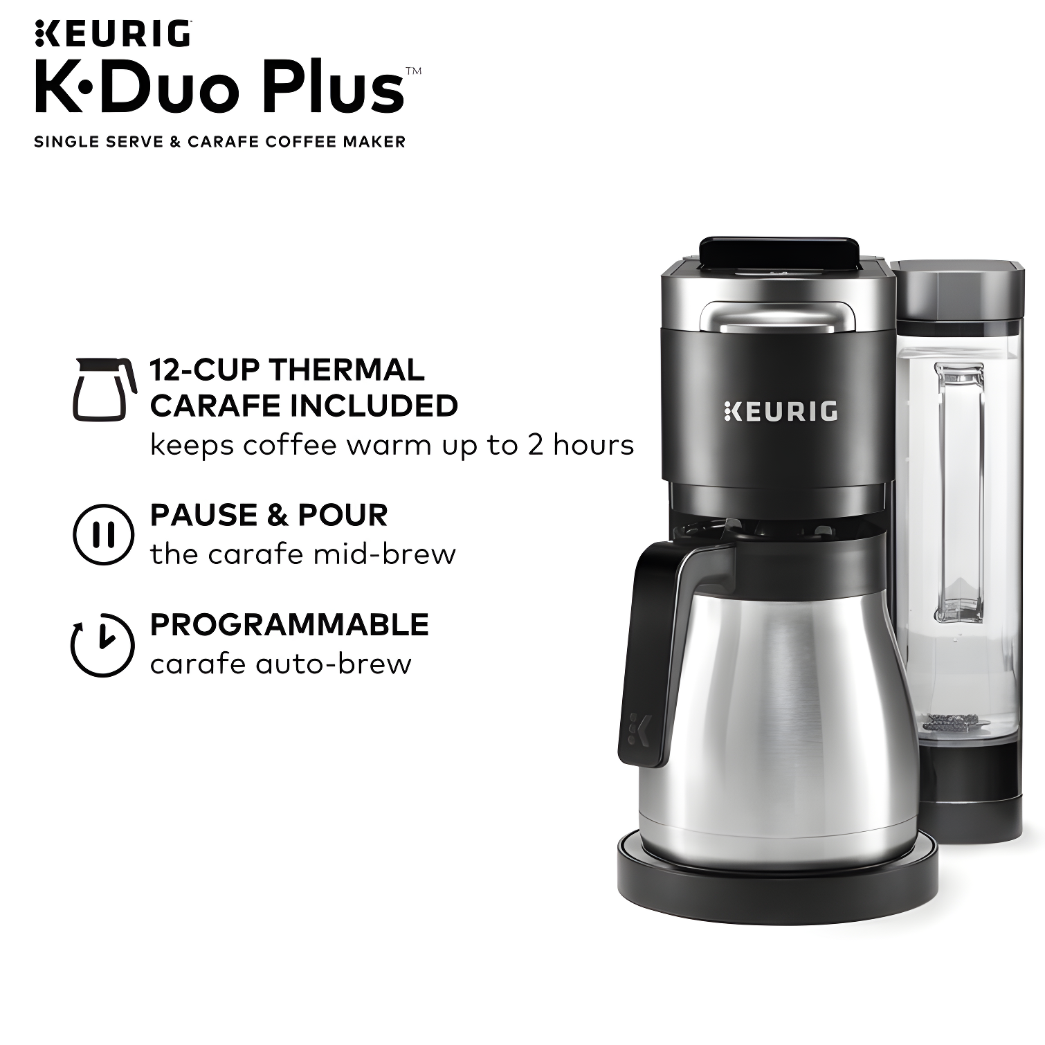 Keurig K-Duo Plus Coffee Maker, with Single-Serve K-Cup Pod, and 12 Cup Carafe Brewer