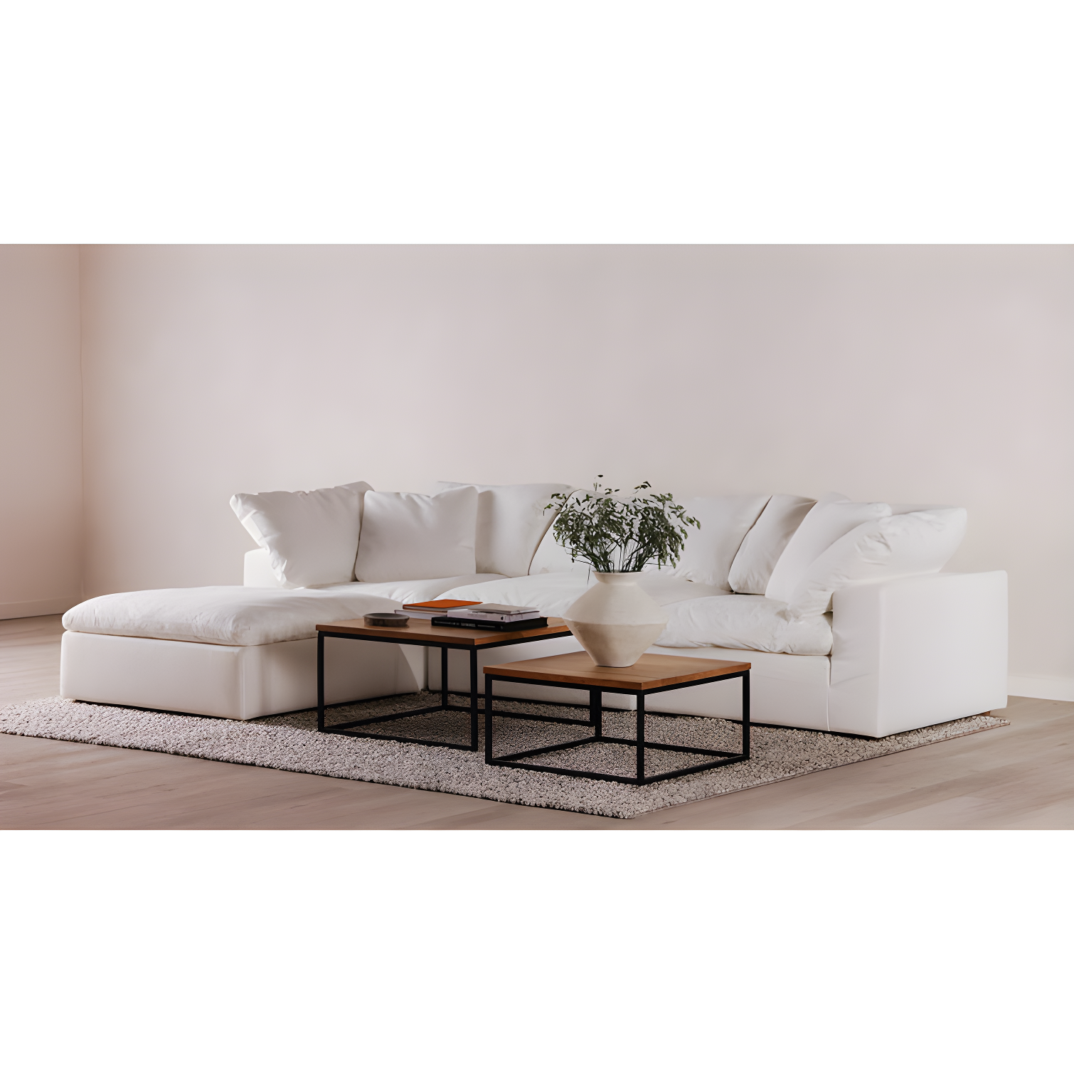 White Performance Fabric Modular Sectional Sofa with Removable Cushions