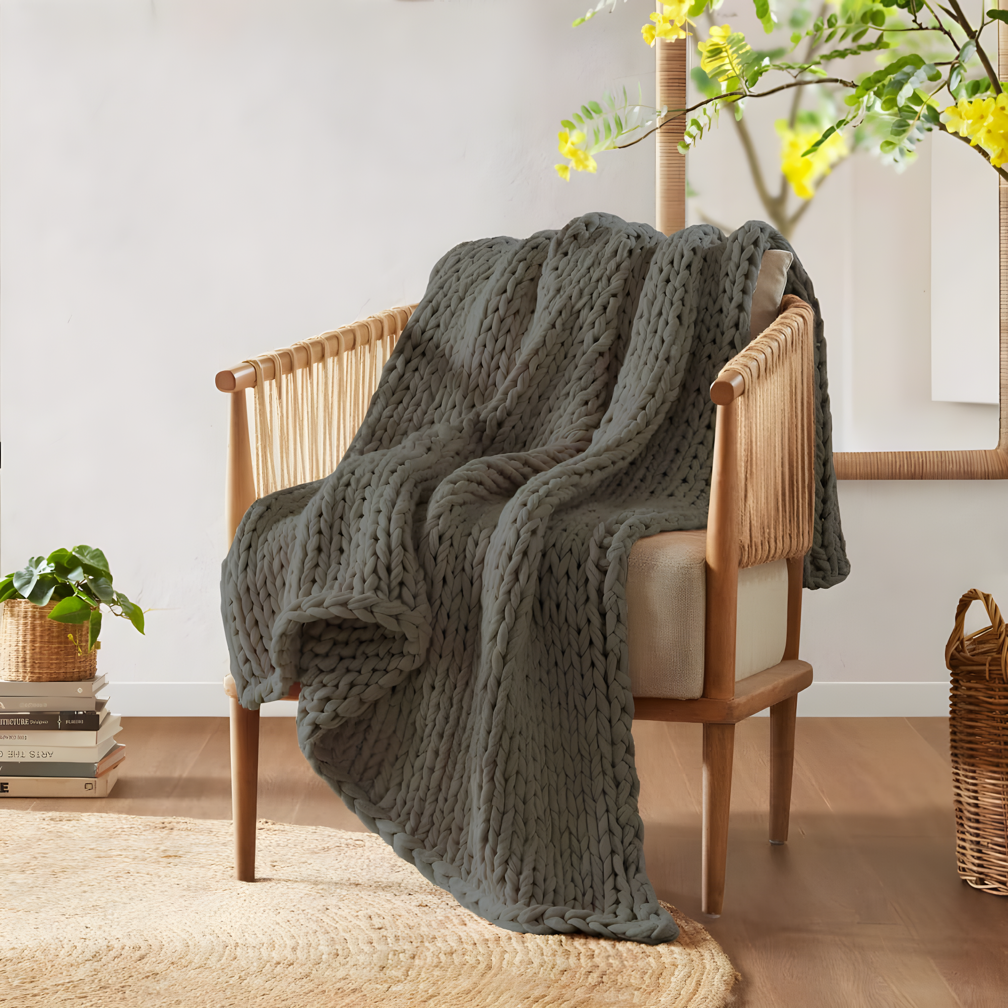 50"x60" Chunky Double Knit Handmade Throw Blanket Charcoal - Madison Park: Acrylic, Modern Style, All Ages
