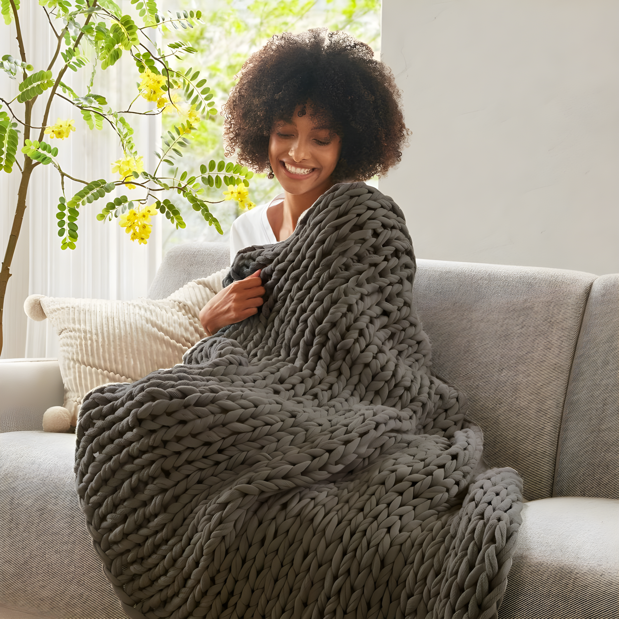 50"x60" Chunky Double Knit Handmade Throw Blanket Charcoal - Madison Park: Acrylic, Modern Style, All Ages