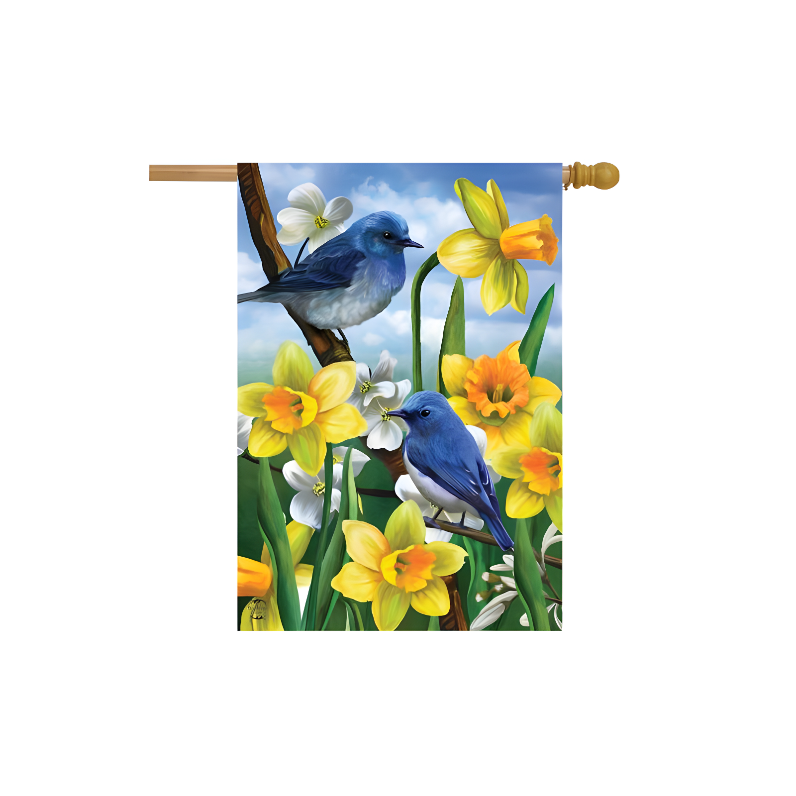 Bluebirds And Daffodils Spring House Flag Floral 28" x 40" Briarwood Lane