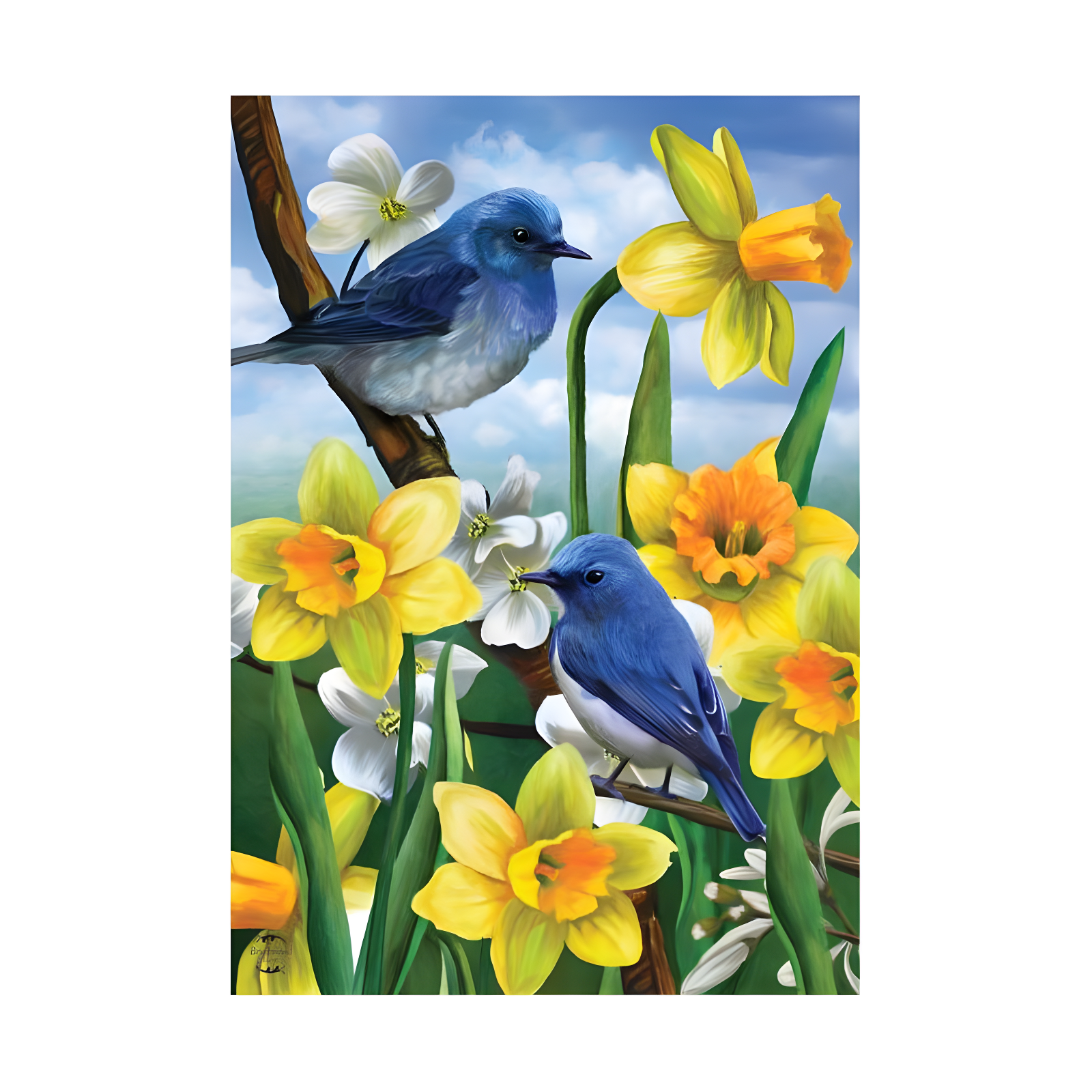 Bluebirds And Daffodils Spring House Flag Floral 28" x 40" Briarwood Lane