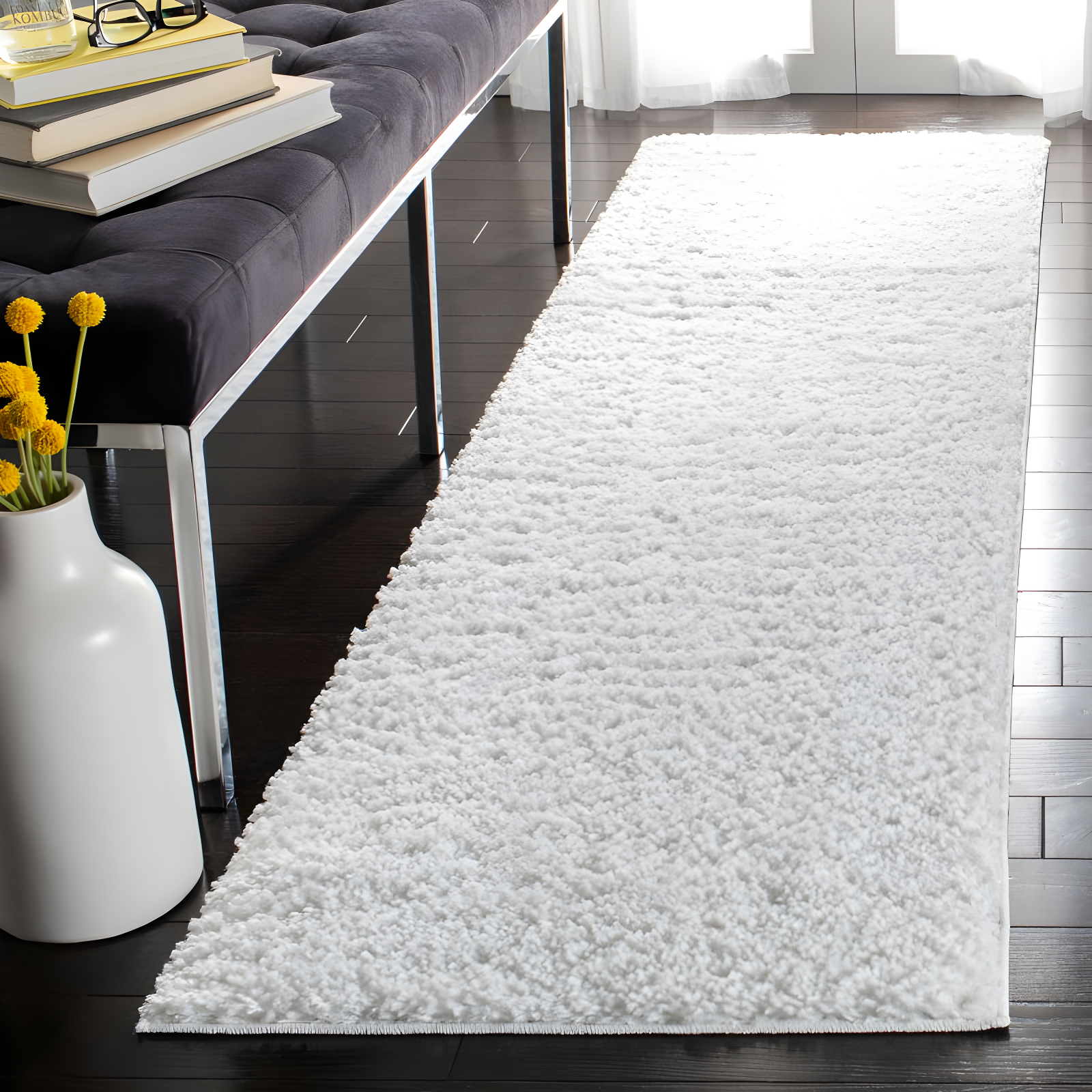 August Shag 900 AUG900 Power Loomed Indoor Runner Rug - White - 2'3"x6' - Safavieh
