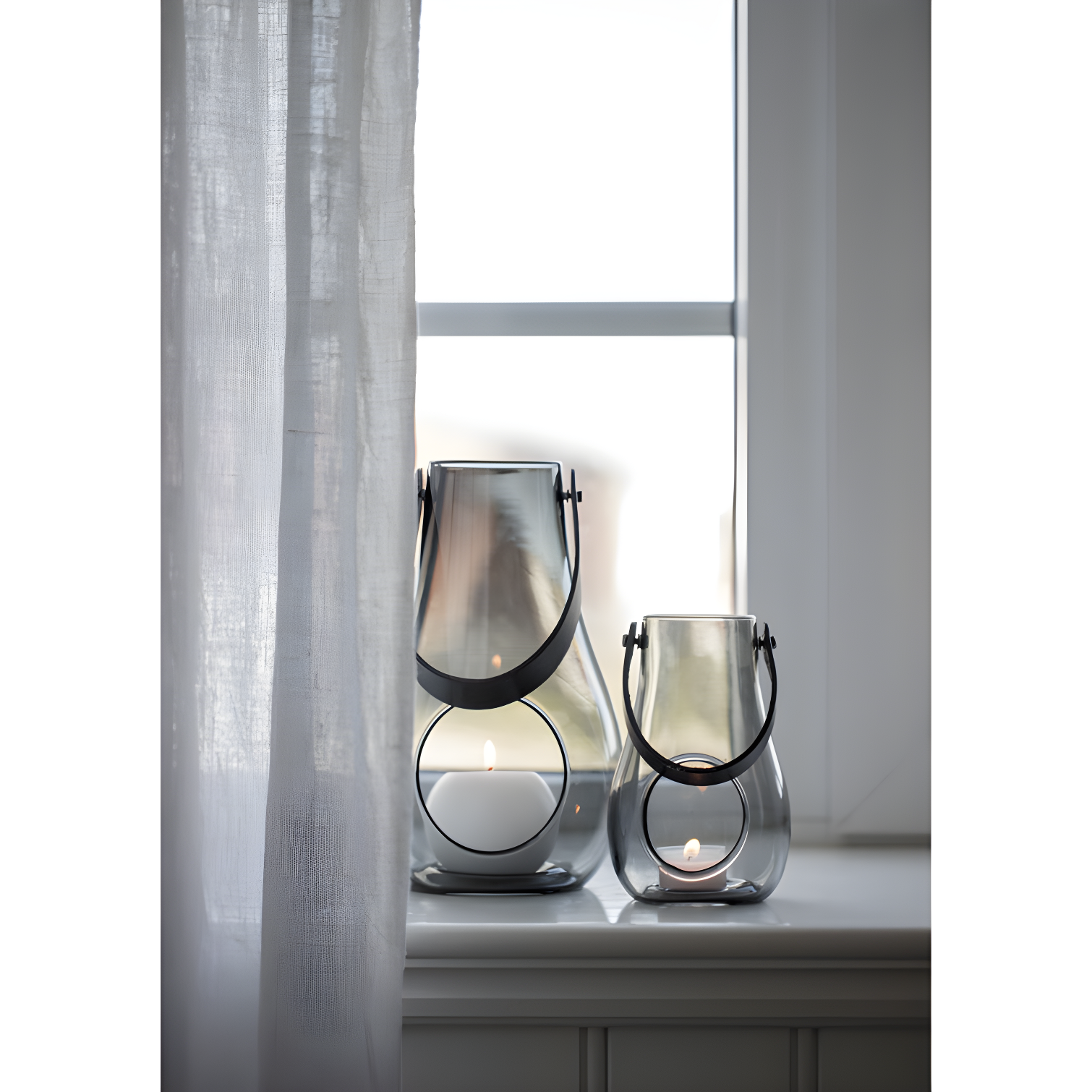 Smoke Glass 9.8" Hanging Tabletop Candle Lantern